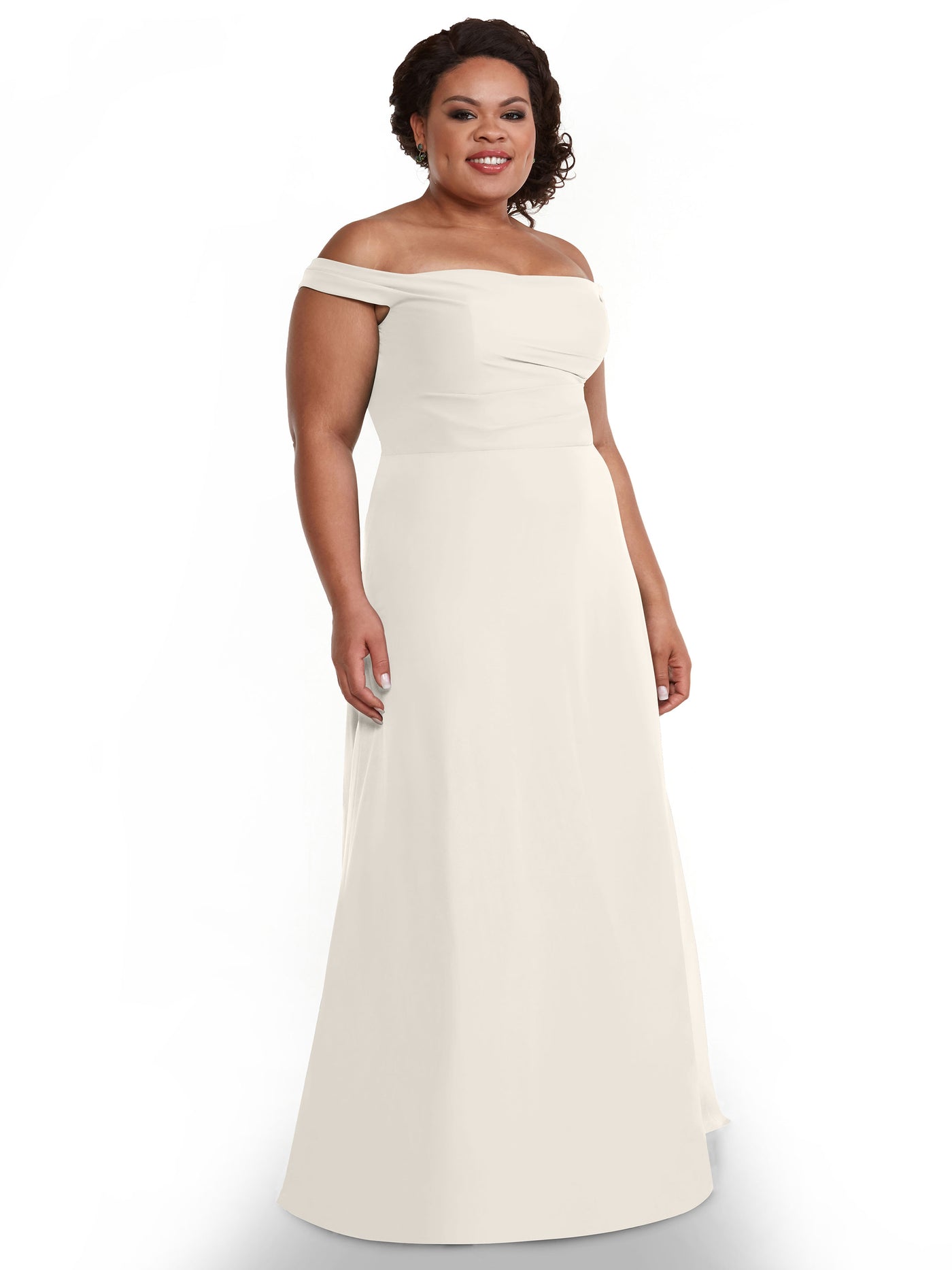 80136 - Off-the-Shoulder Chiffon Bridesmaid Dress with Straight across Neckline