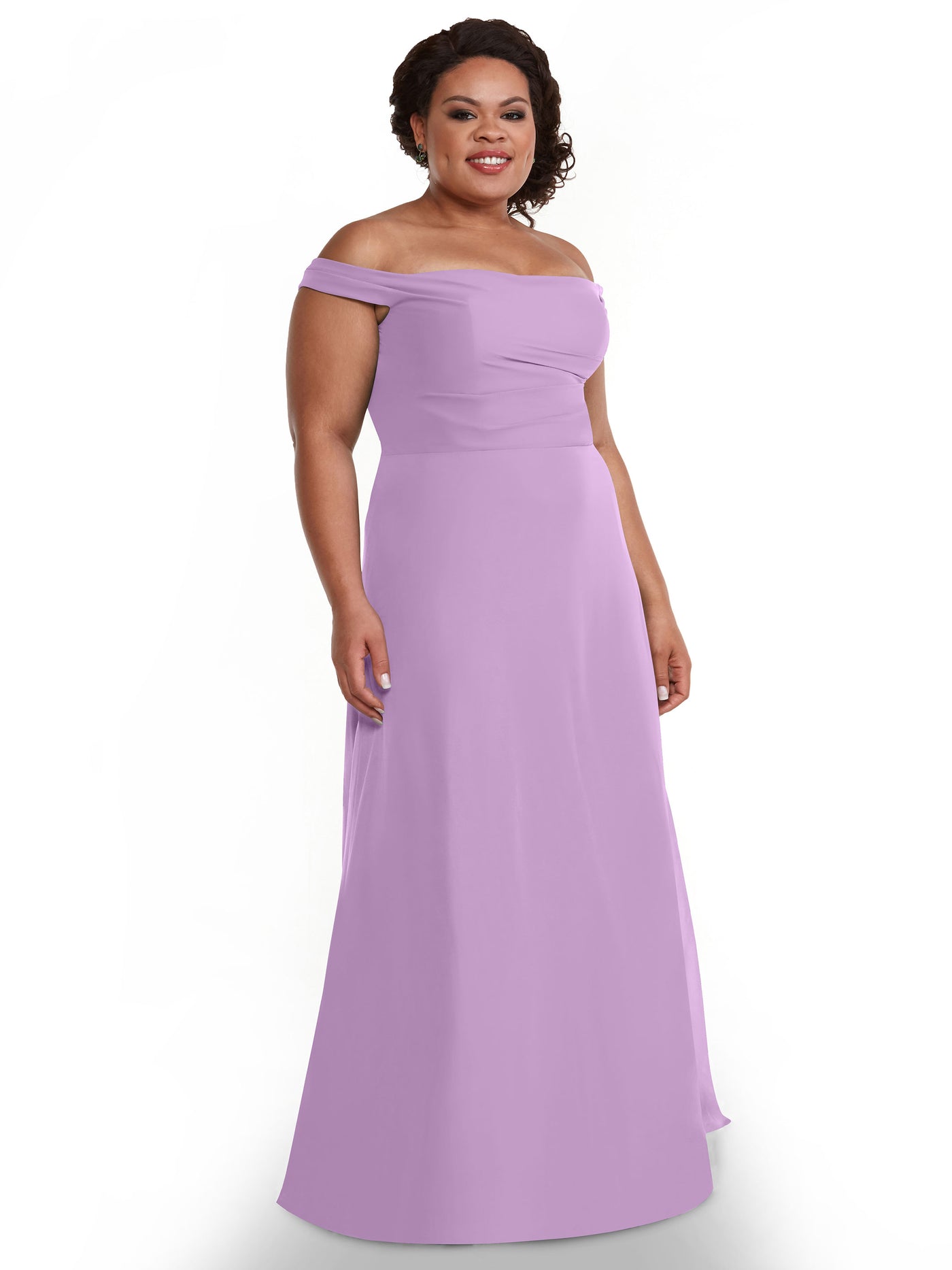 80136 - Off-the-Shoulder Chiffon Bridesmaid Dress with Straight across Neckline