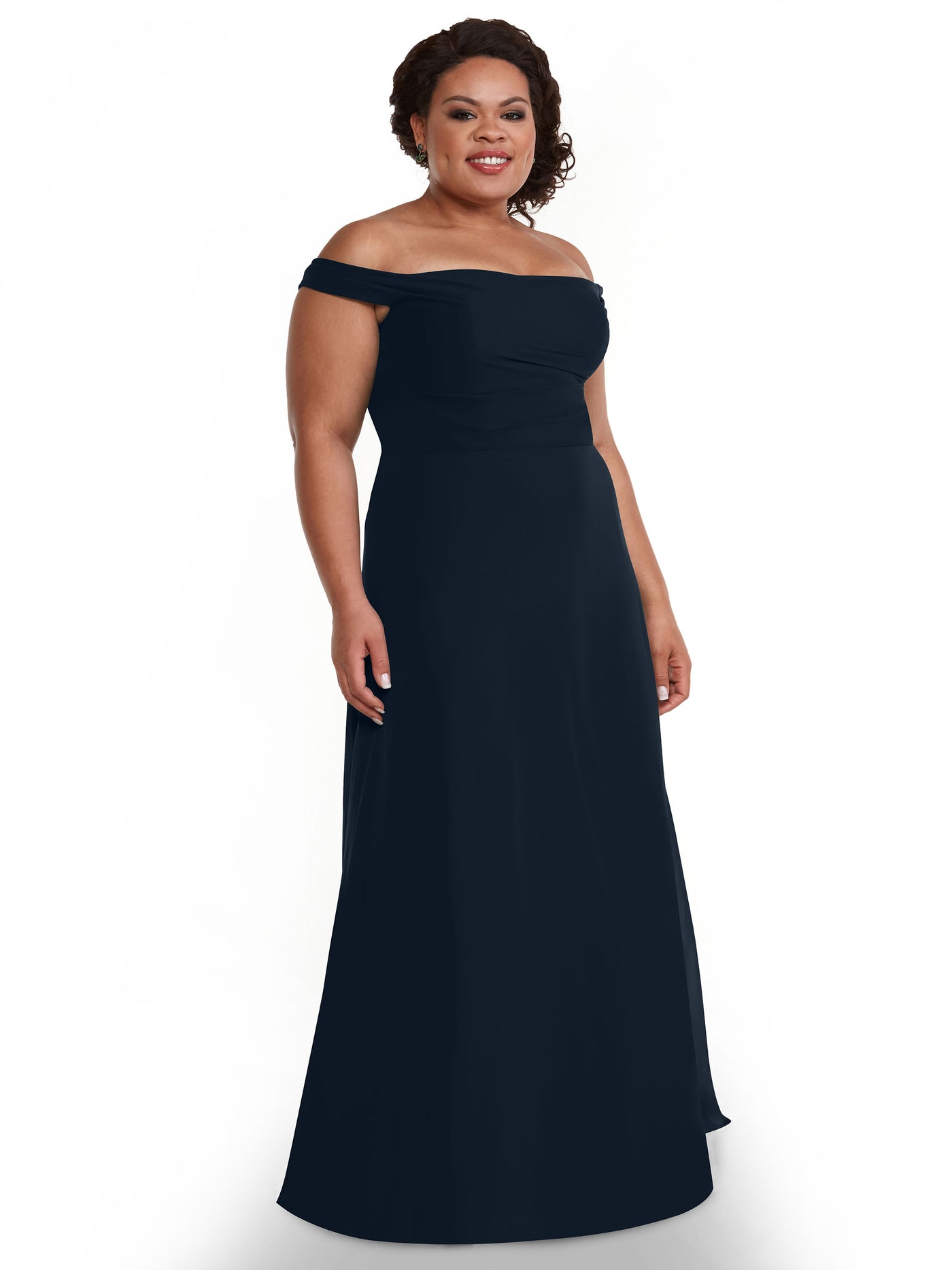 80136 - Off-the-Shoulder Chiffon Bridesmaid Dress with Straight across Neckline