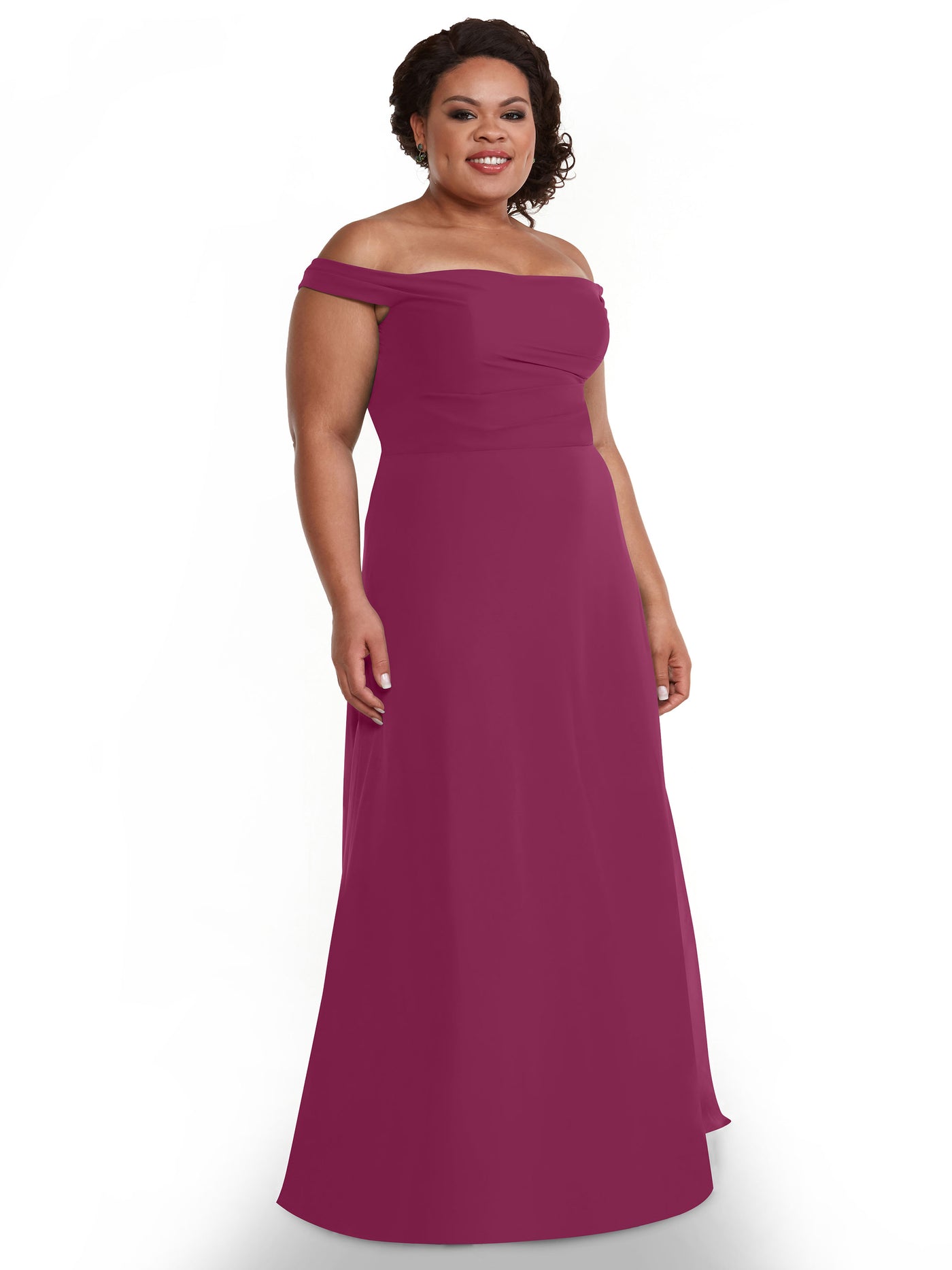 80136 - Off-the-Shoulder Chiffon Bridesmaid Dress with Straight across Neckline