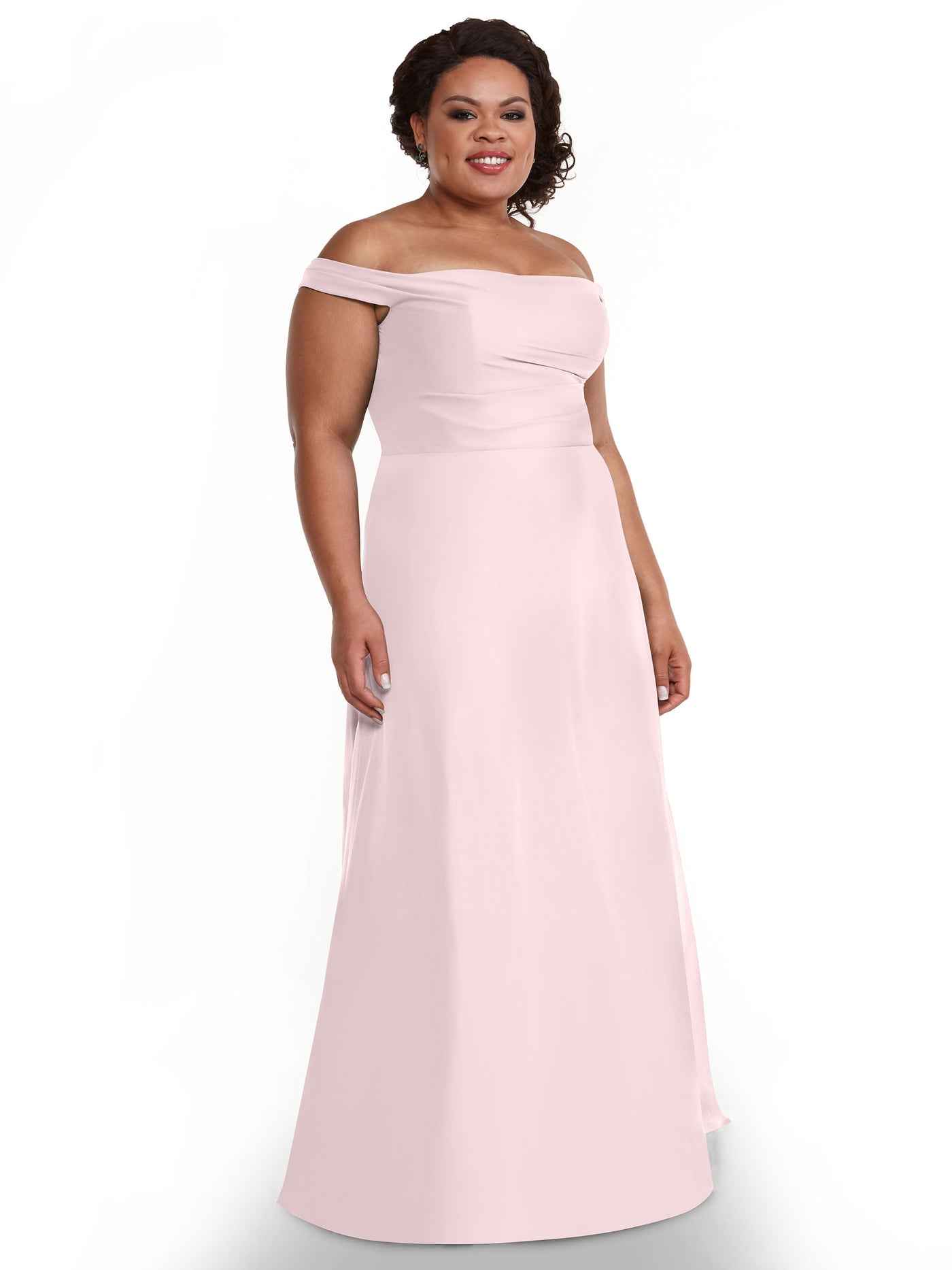 80136 - Off-the-Shoulder Chiffon Bridesmaid Dress with Straight across Neckline