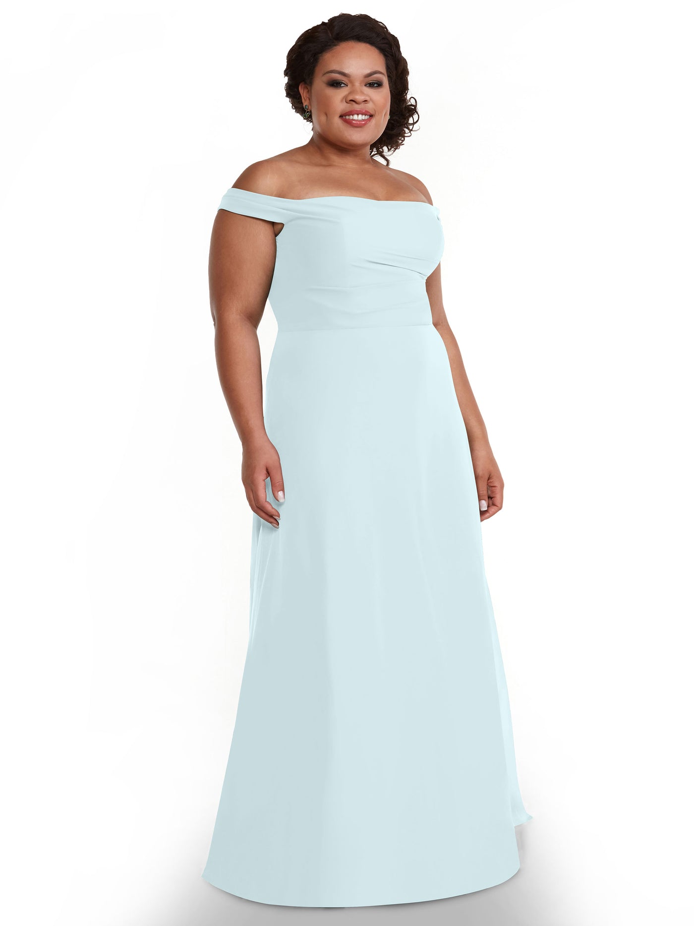80136 - Off-the-Shoulder Chiffon Bridesmaid Dress with Straight across Neckline