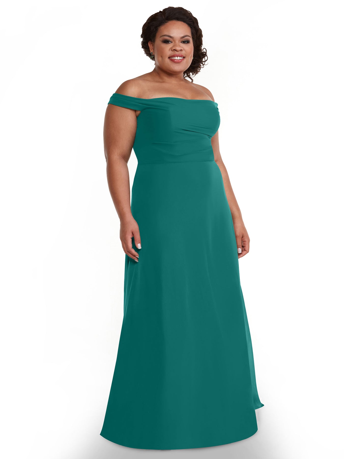80136 - Off-the-Shoulder Chiffon Bridesmaid Dress with Straight across Neckline