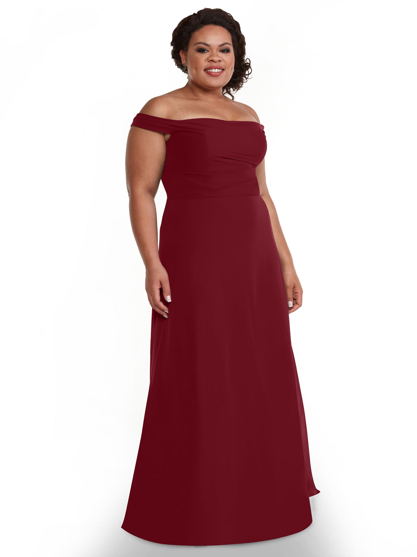 80136 - Off-the-Shoulder Chiffon Bridesmaid Dress with Straight across Neckline