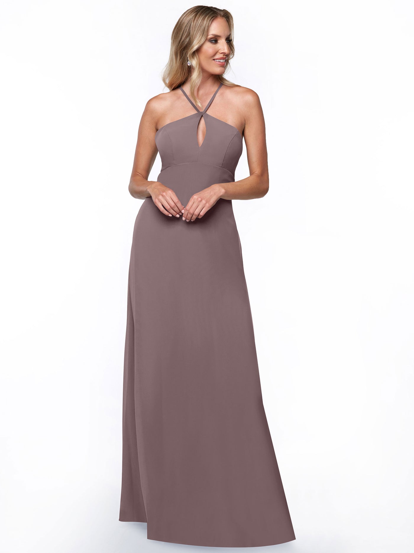 80137 - A-Line Chiffon Bridesmaid Dress with Keyhole Halter Neckline