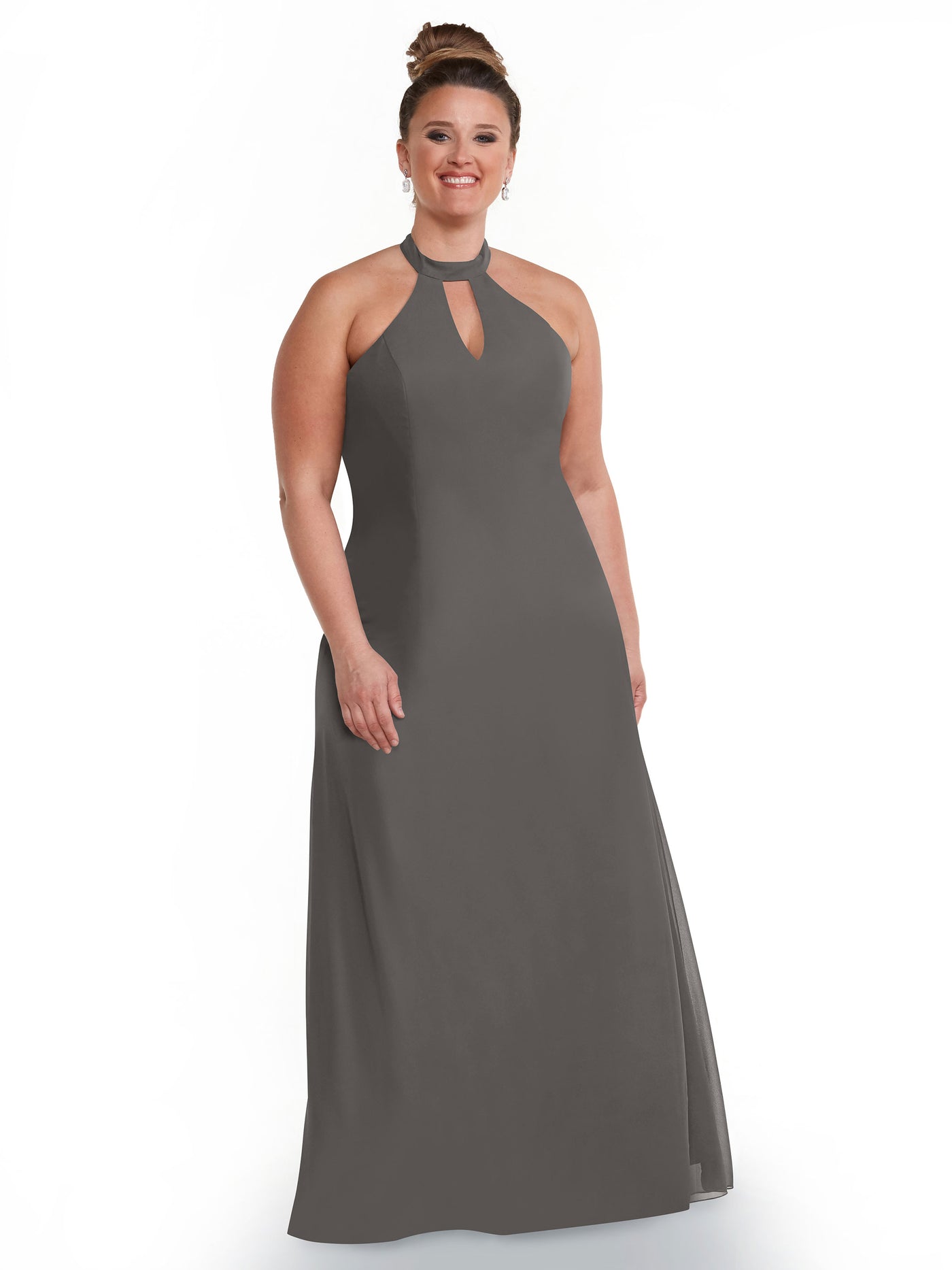80138 - Chiffon A-Line Bridesmaid Dress with Keyhole Halter Neckline