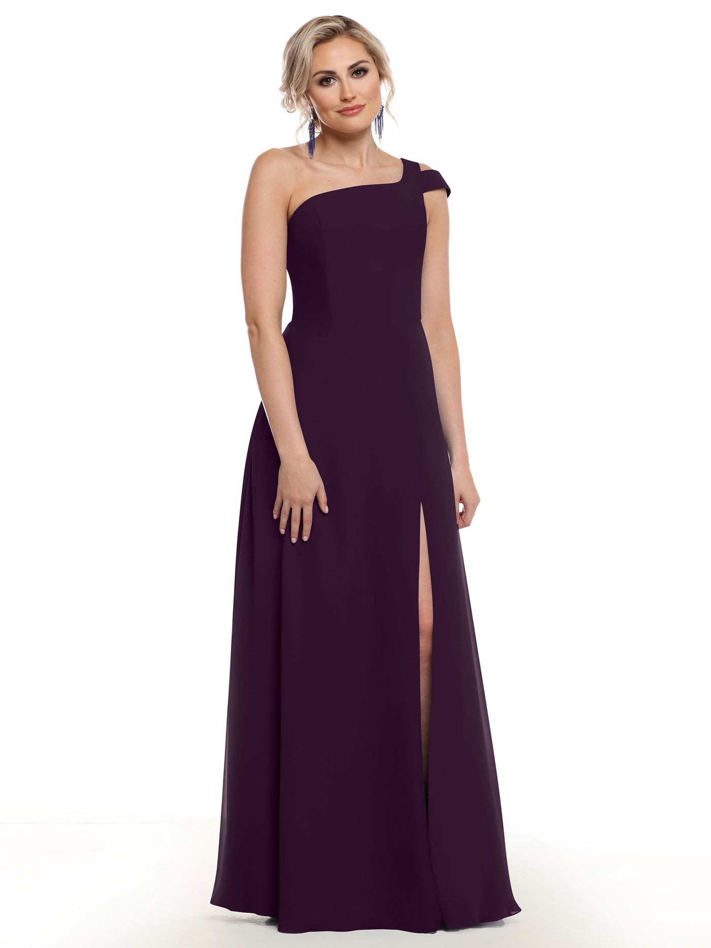 80139 - Chiffon A-Line One Shoulder Bridesmaid Dress with Slit