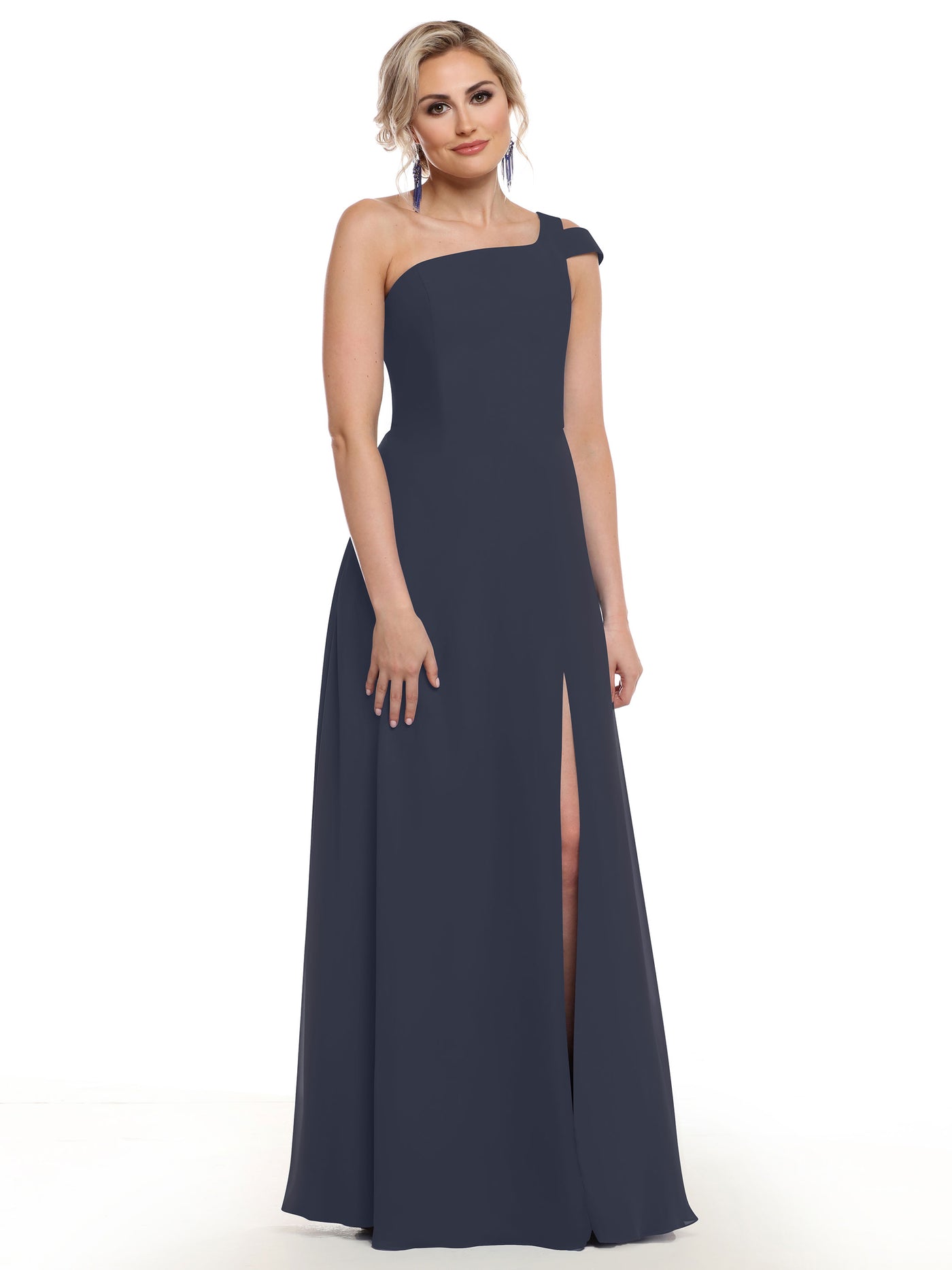 80139 - Chiffon A-Line One Shoulder Bridesmaid Dress with Slit