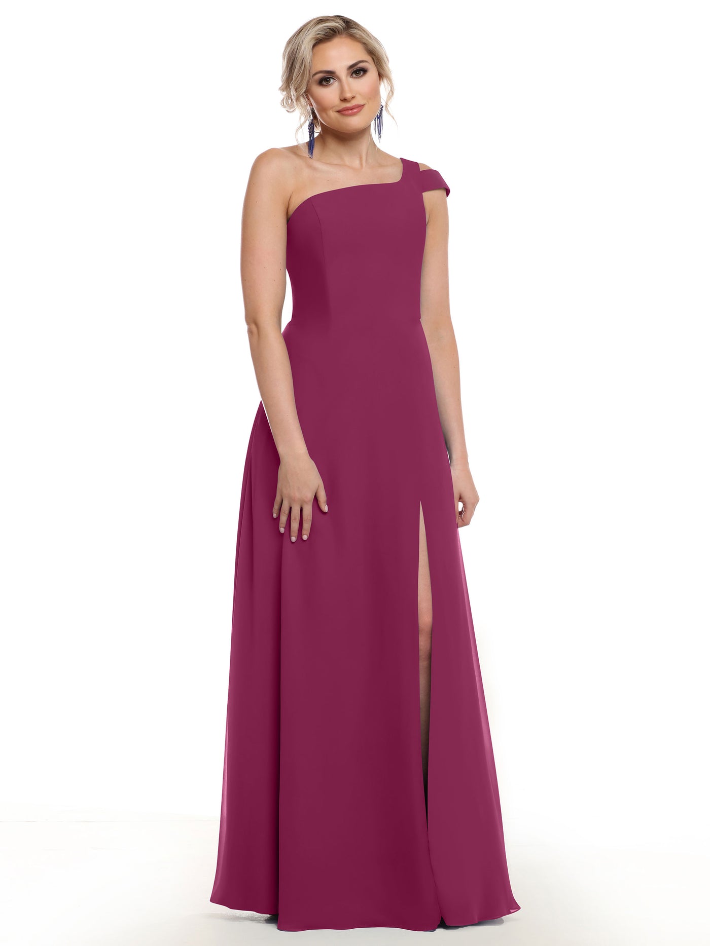 80139 - Chiffon A-Line One Shoulder Bridesmaid Dress with Slit