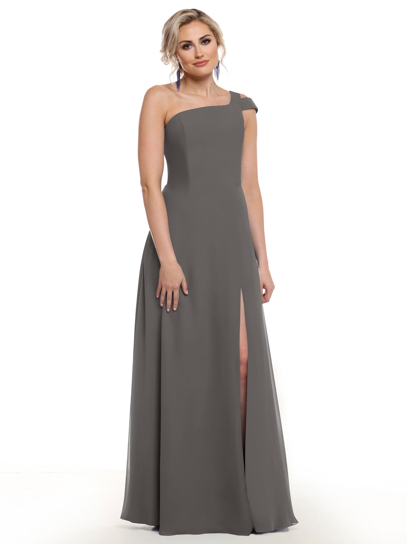 80139 - Chiffon A-Line One Shoulder Bridesmaid Dress with Slit