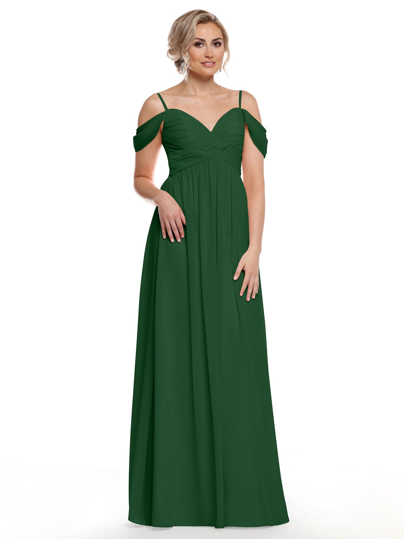 80142 - Off-the-Shoulder Chiffon Bridesmaid Dress and Spaghetti Straps