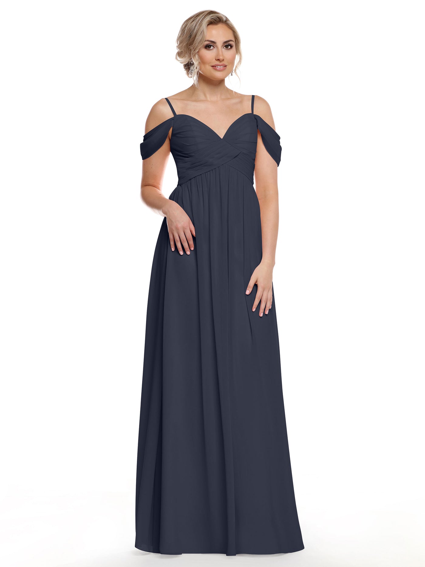 80142 - Off-the-Shoulder Chiffon Bridesmaid Dress and Spaghetti Straps