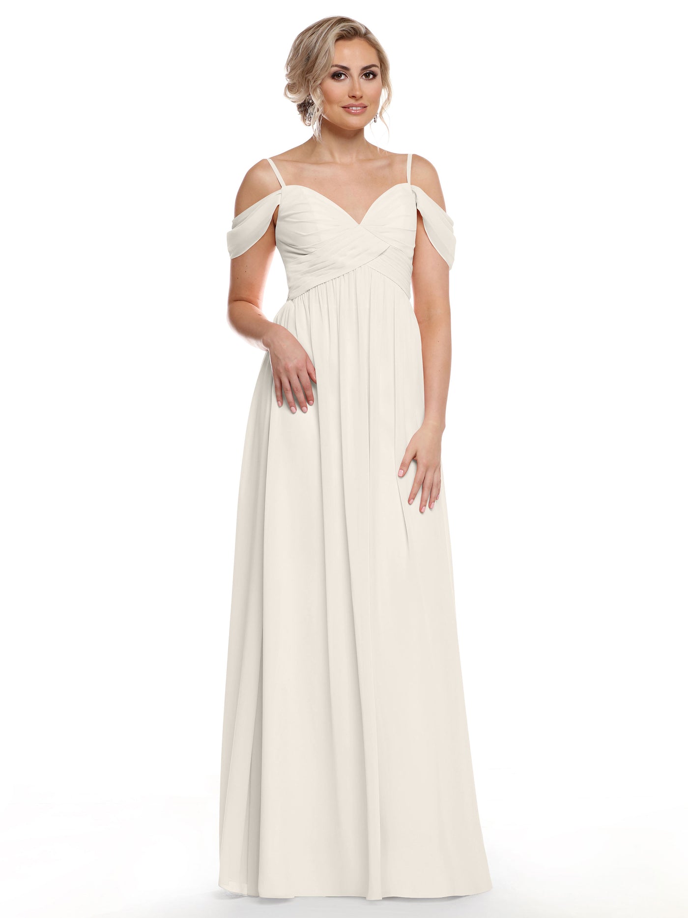 80142 - Off-the-Shoulder Chiffon Bridesmaid Dress and Spaghetti Straps