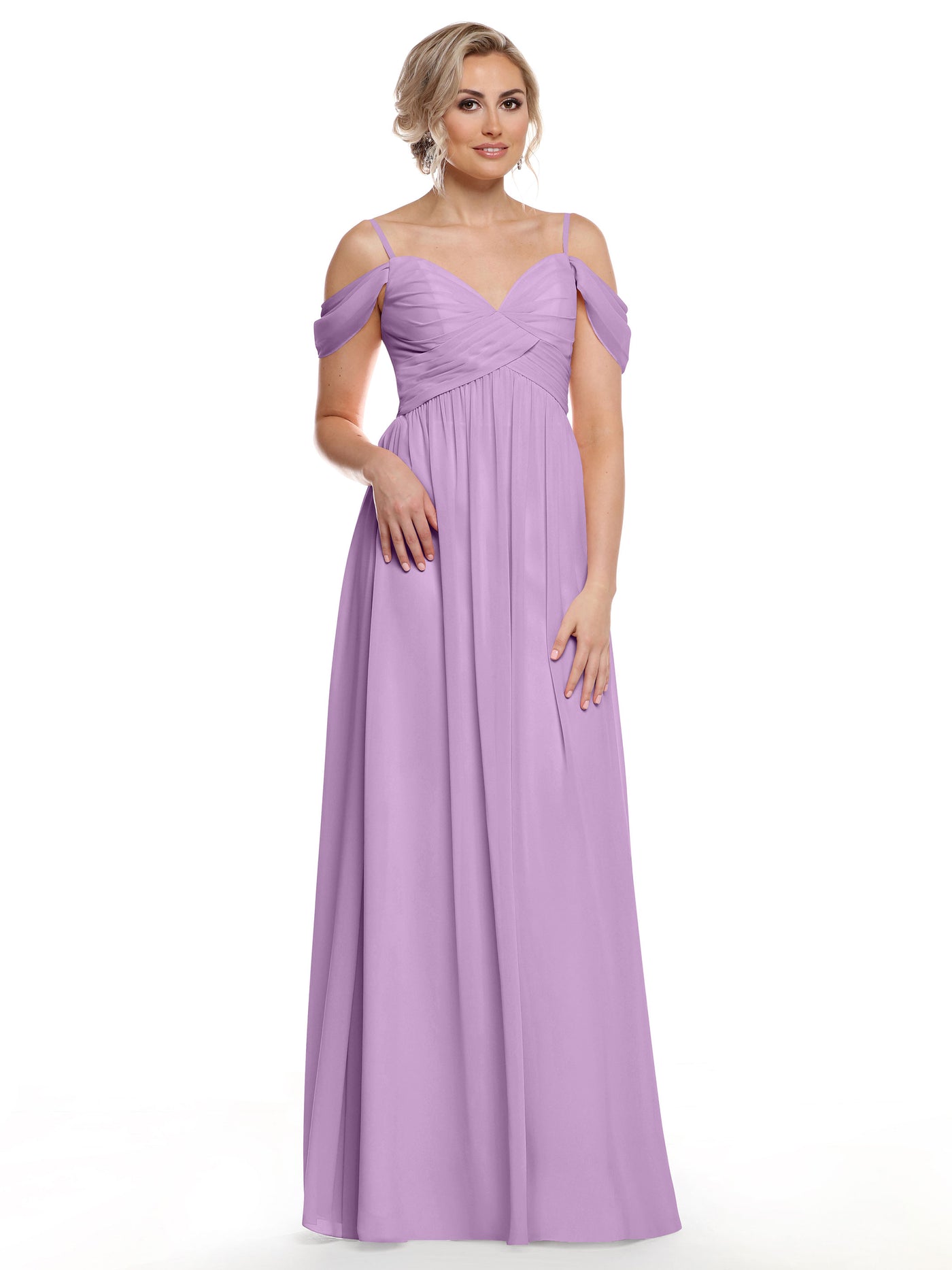 80142 - Off-the-Shoulder Chiffon Bridesmaid Dress and Spaghetti Straps