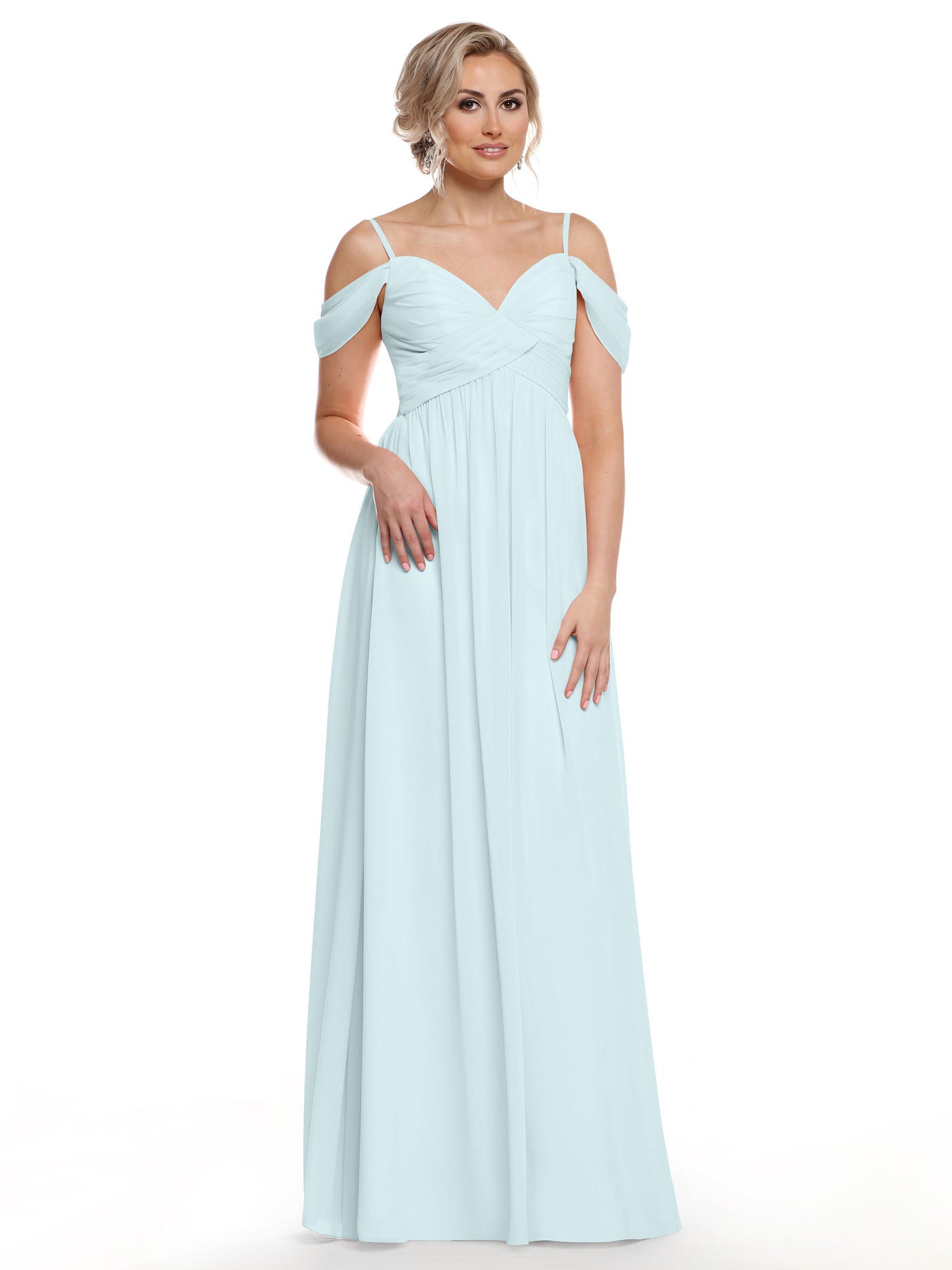 80142 - Off-the-Shoulder Chiffon Bridesmaid Dress and Spaghetti Straps