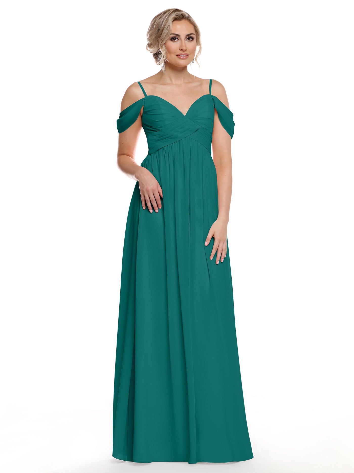 80142 - Off-the-Shoulder Chiffon Bridesmaid Dress and Spaghetti Straps