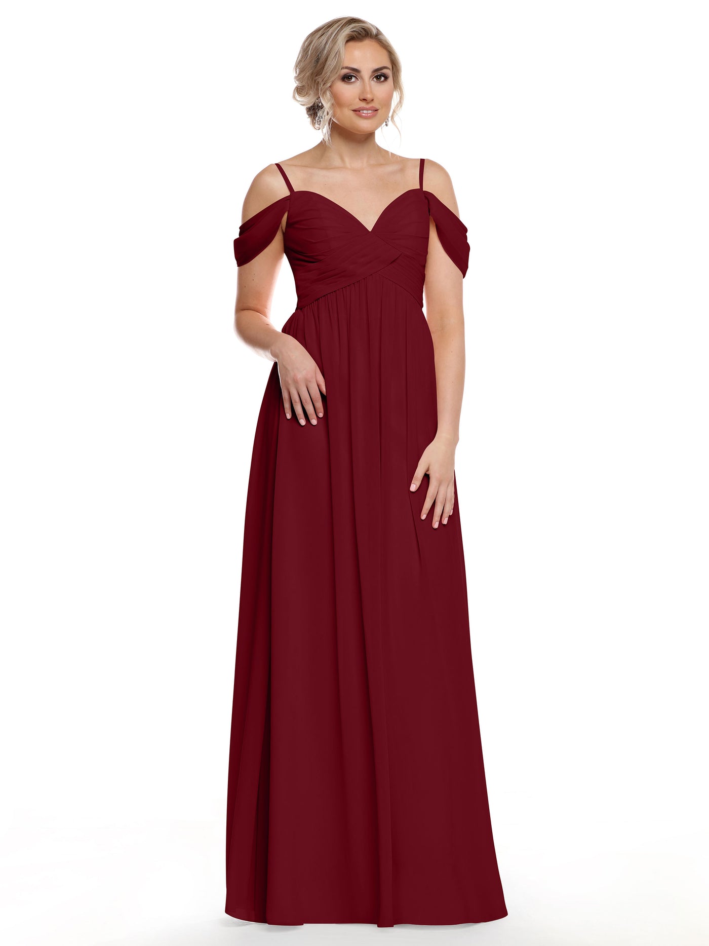 80142 - Off-the-Shoulder Chiffon Bridesmaid Dress and Spaghetti Straps