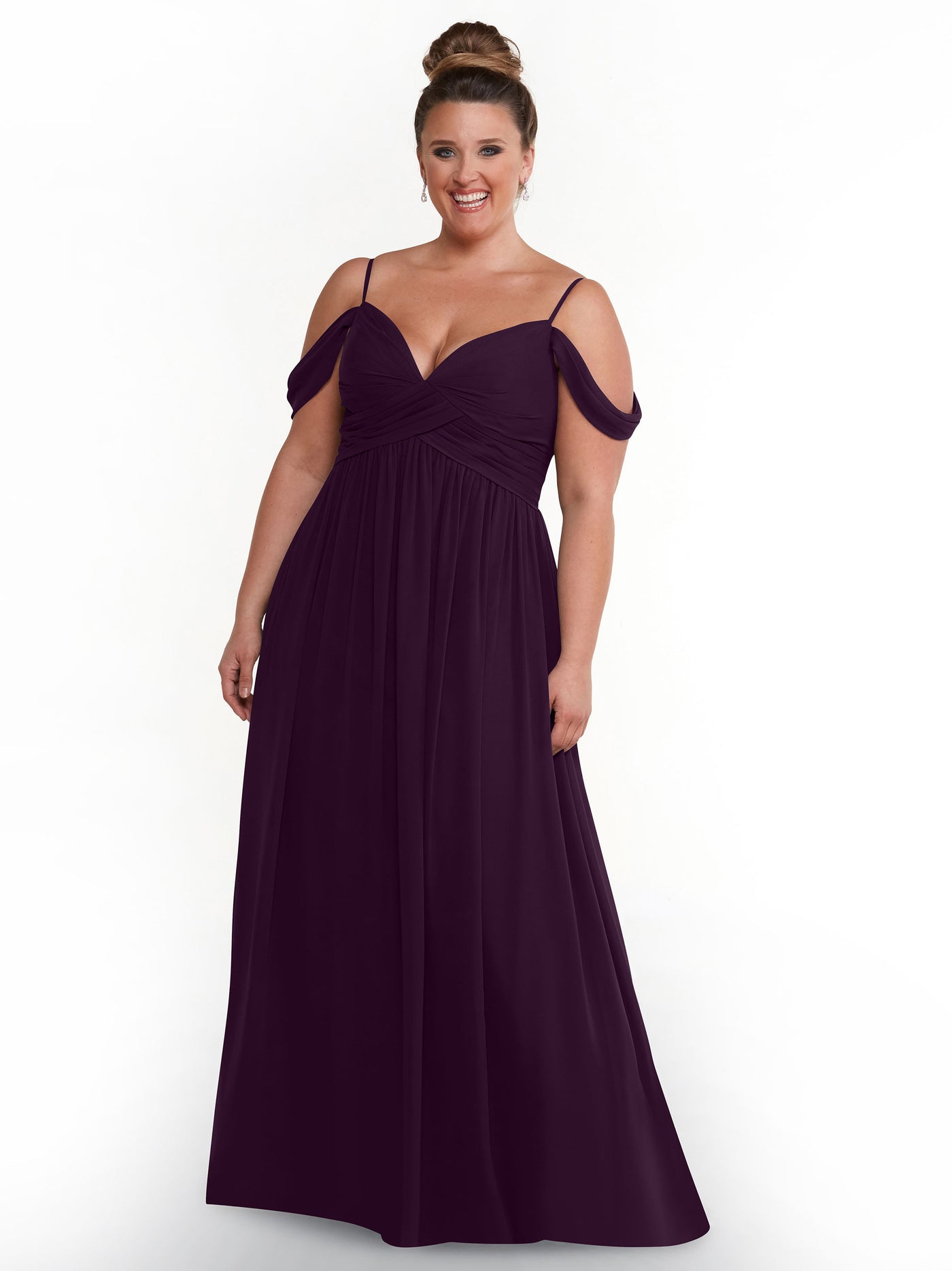 80142 - Off-the-Shoulder Chiffon Bridesmaid Dress and Spaghetti Straps