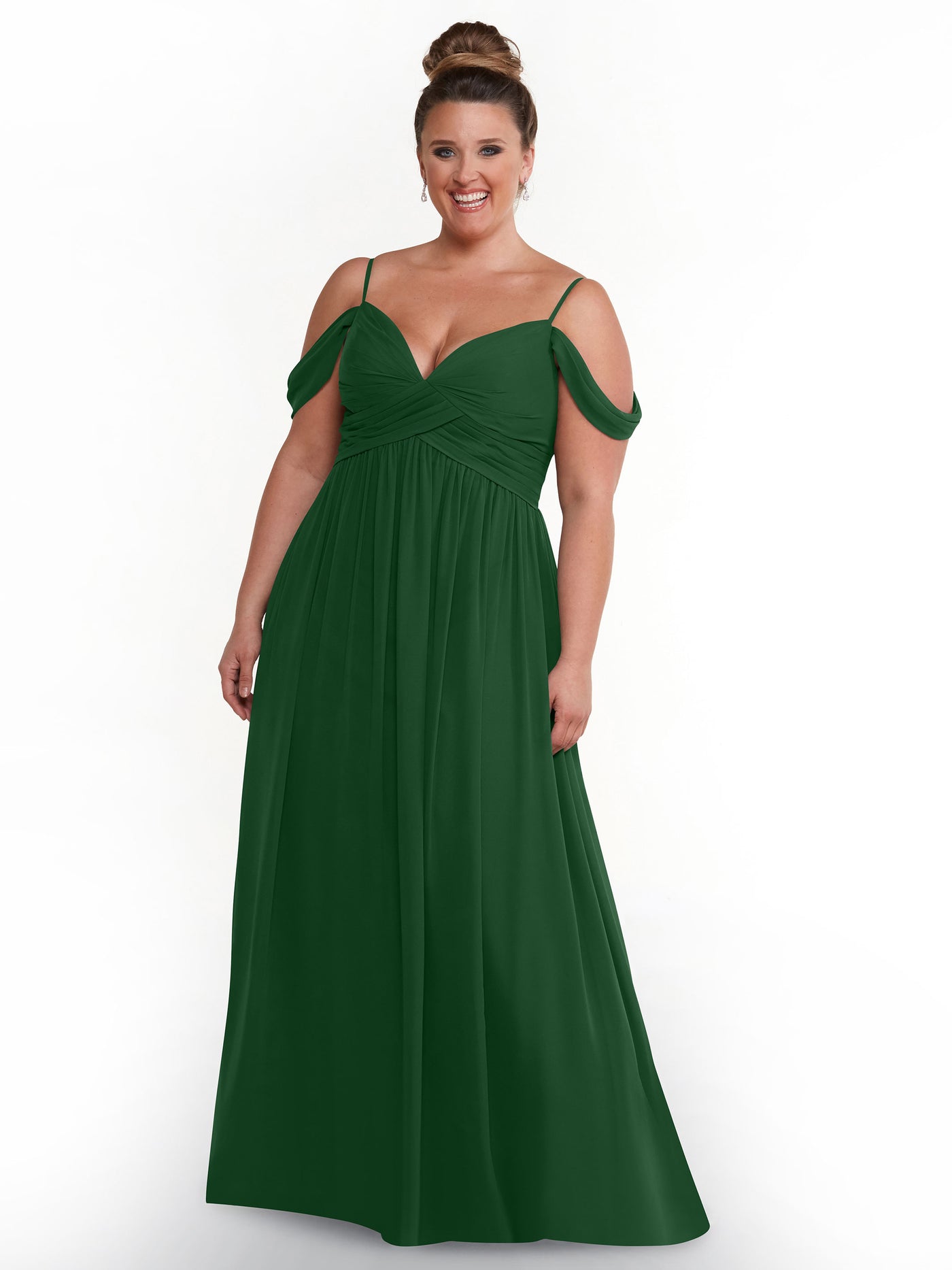 80142 - Off-the-Shoulder Chiffon Bridesmaid Dress and Spaghetti Straps