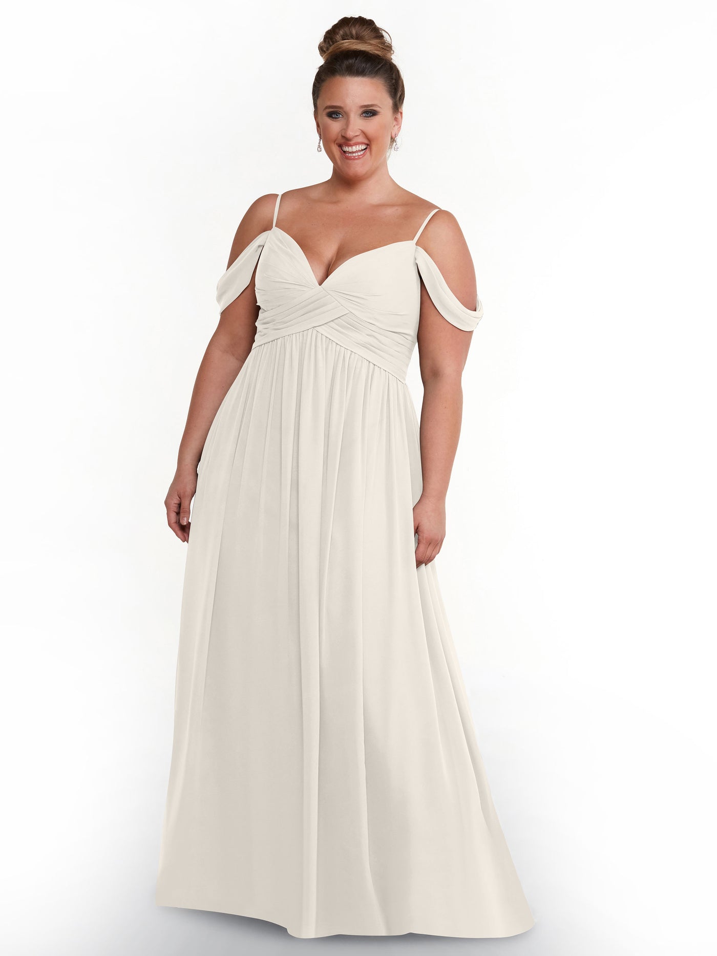 80142 - Off-the-Shoulder Chiffon Bridesmaid Dress and Spaghetti Straps