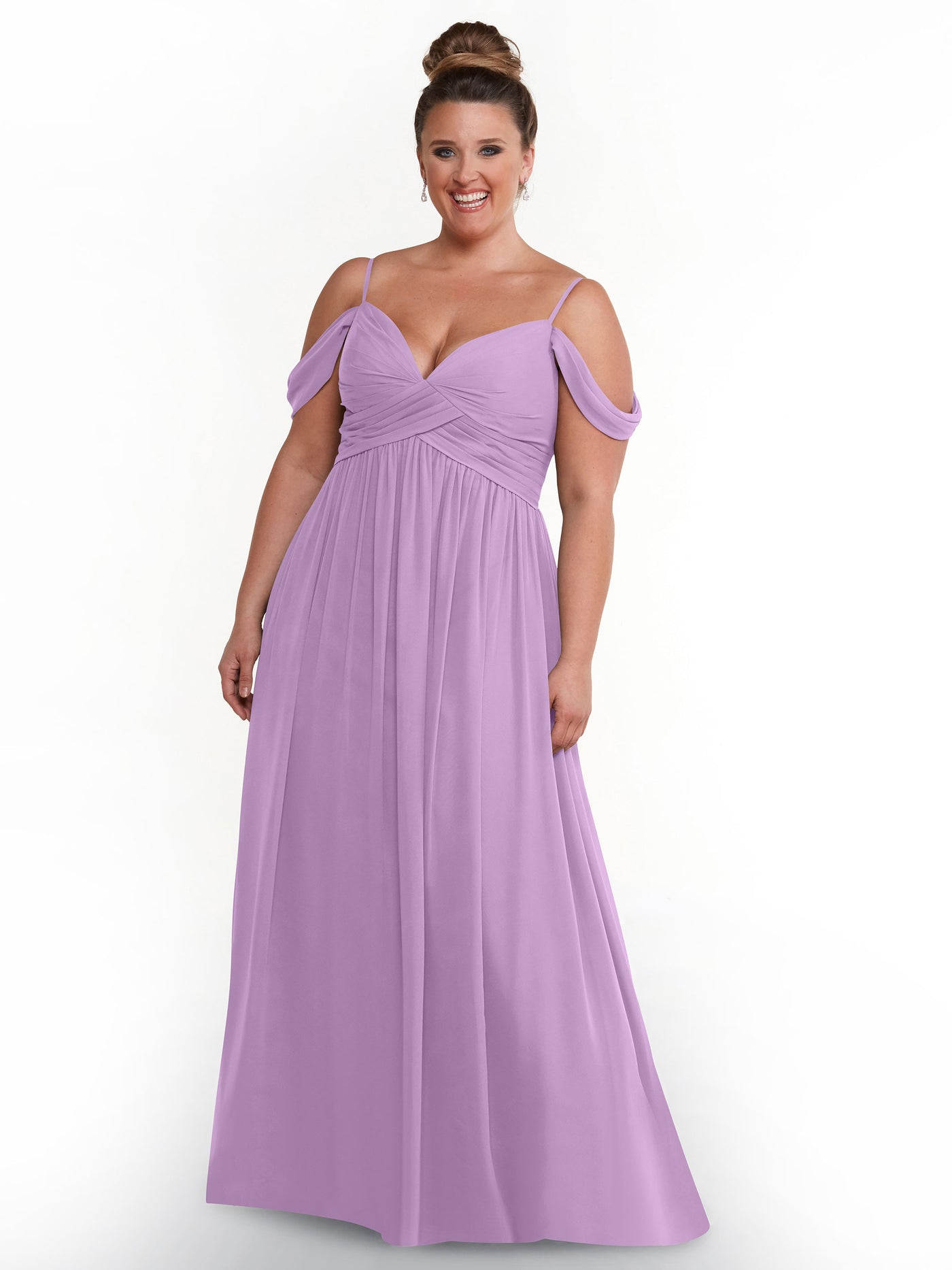 80142 - Off-the-Shoulder Chiffon Bridesmaid Dress and Spaghetti Straps