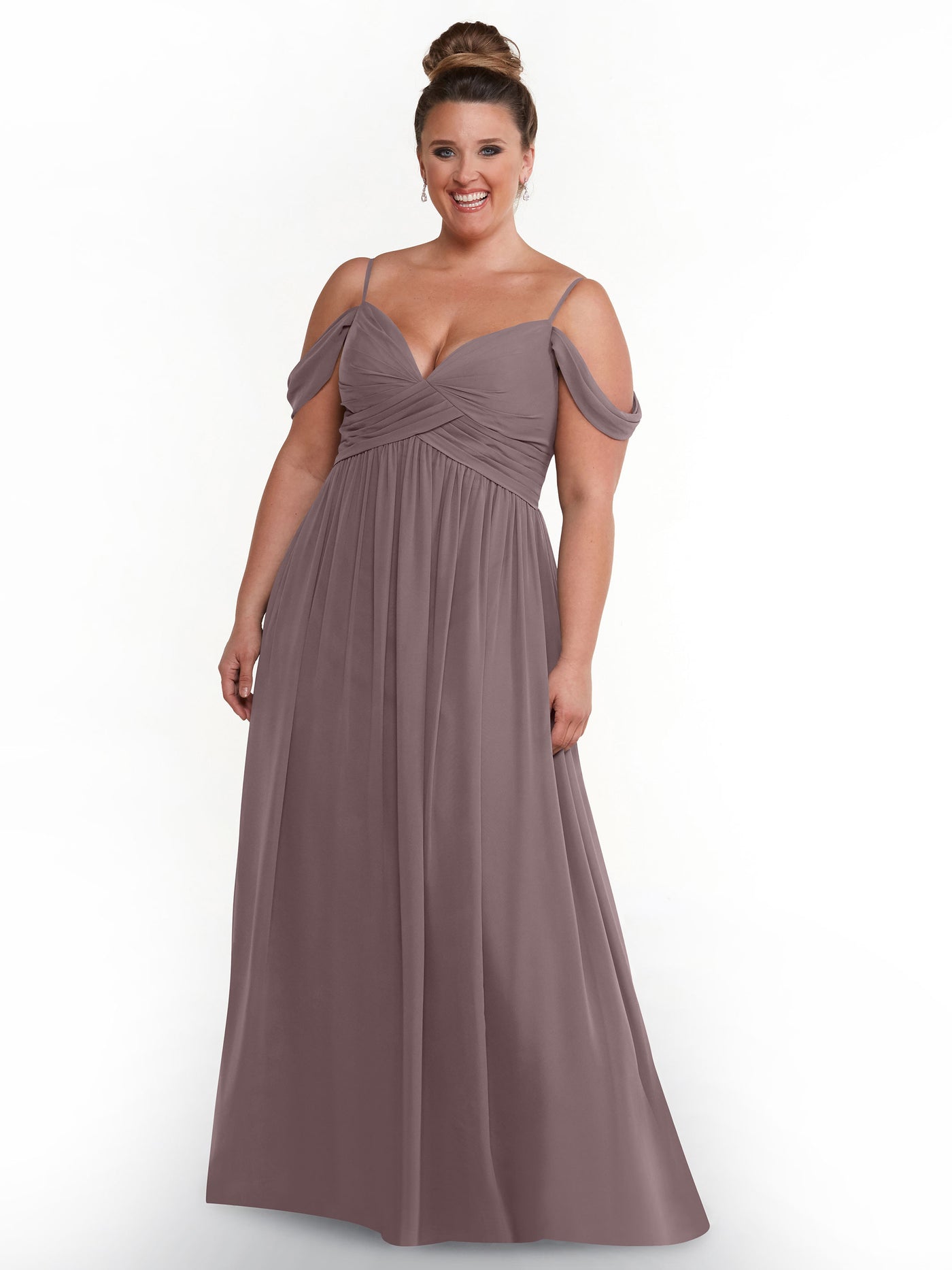 80142 - Off-the-Shoulder Chiffon Bridesmaid Dress and Spaghetti Straps