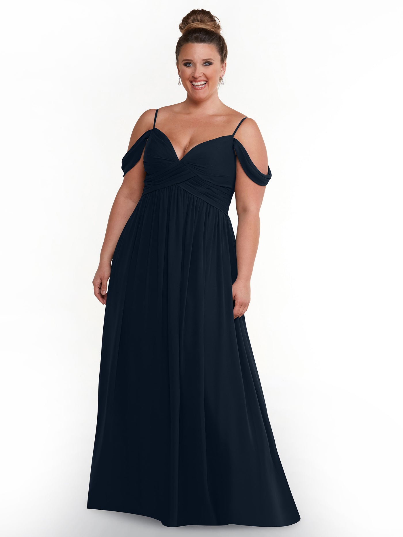 80142 - Off-the-Shoulder Chiffon Bridesmaid Dress and Spaghetti Straps