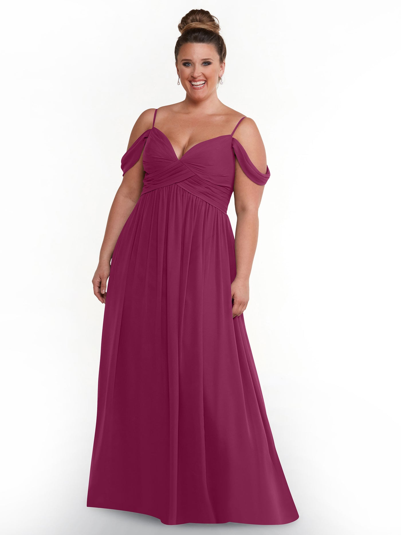 80142 - Off-the-Shoulder Chiffon Bridesmaid Dress and Spaghetti Straps