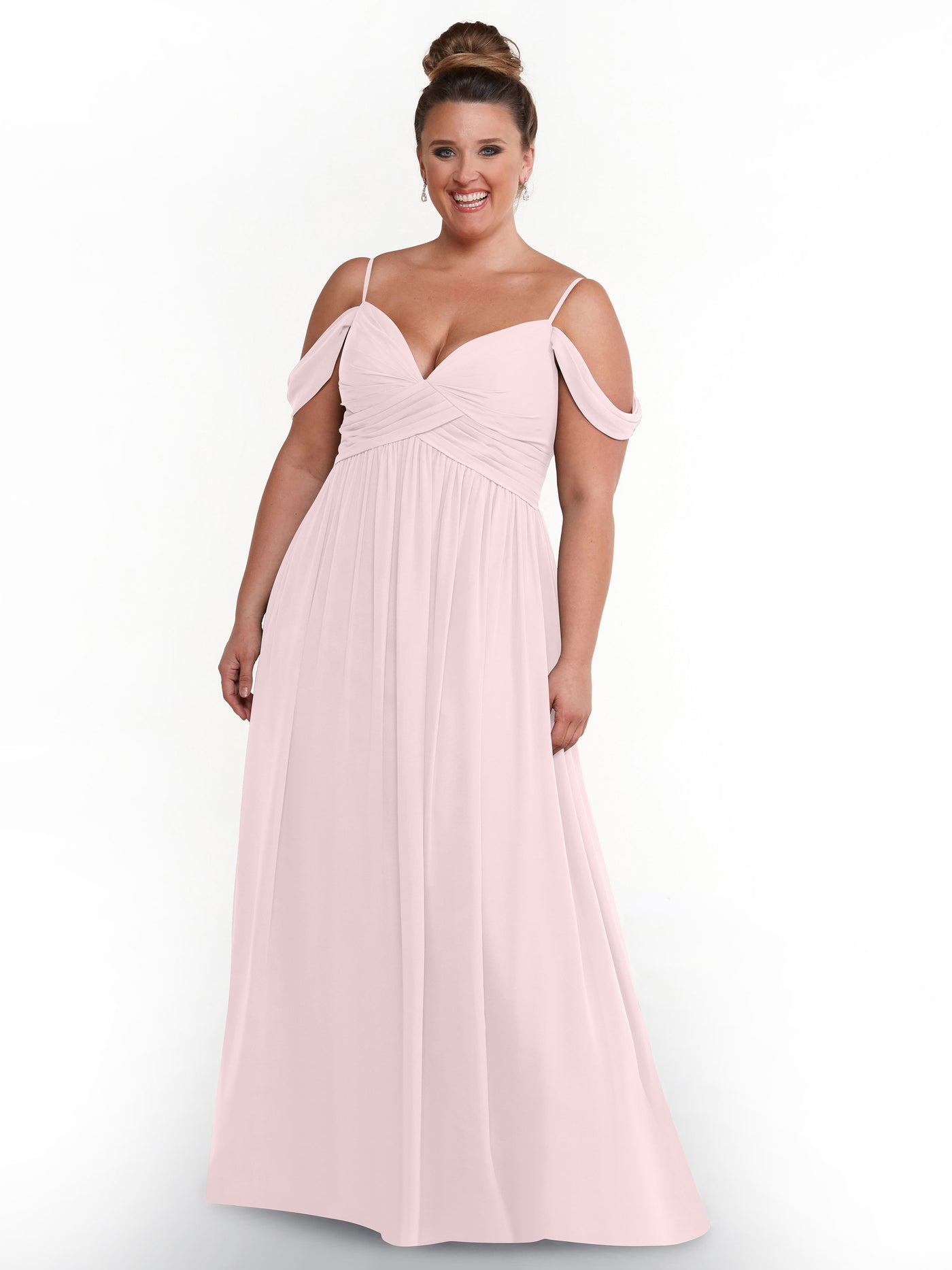80142 - Off-the-Shoulder Chiffon Bridesmaid Dress and Spaghetti Straps