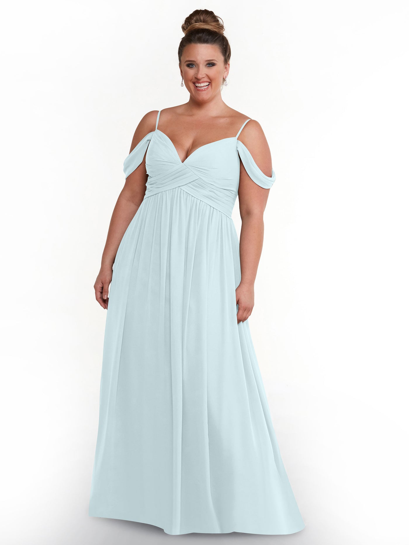 80142 - Off-the-Shoulder Chiffon Bridesmaid Dress and Spaghetti Straps