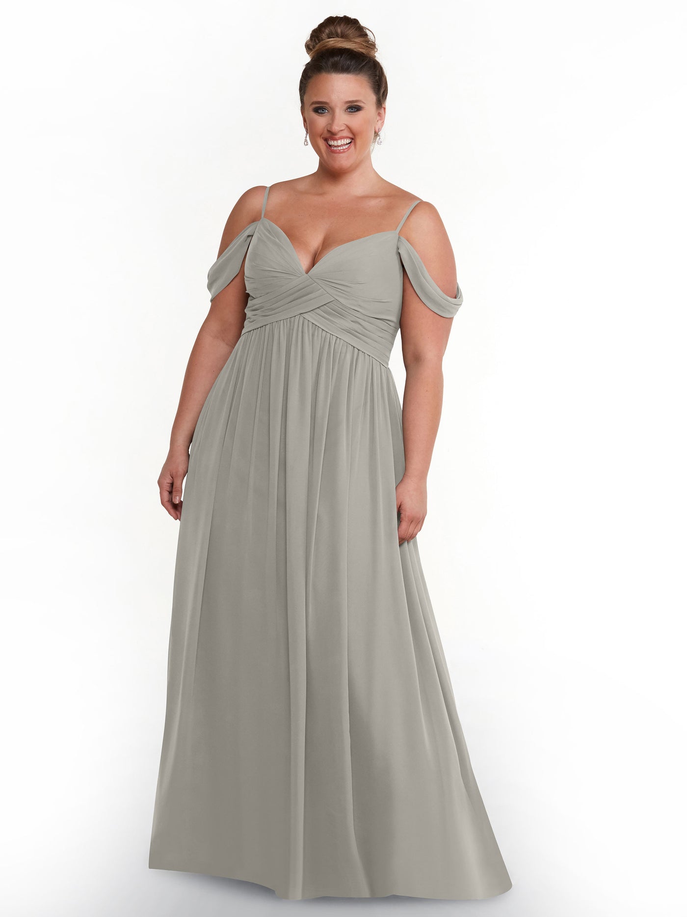 80142 - Off-the-Shoulder Chiffon Bridesmaid Dress and Spaghetti Straps