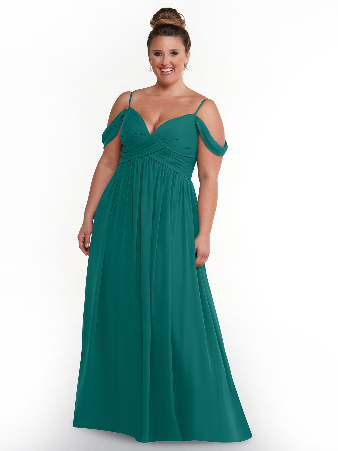 80142 - Off-the-Shoulder Chiffon Bridesmaid Dress and Spaghetti Straps