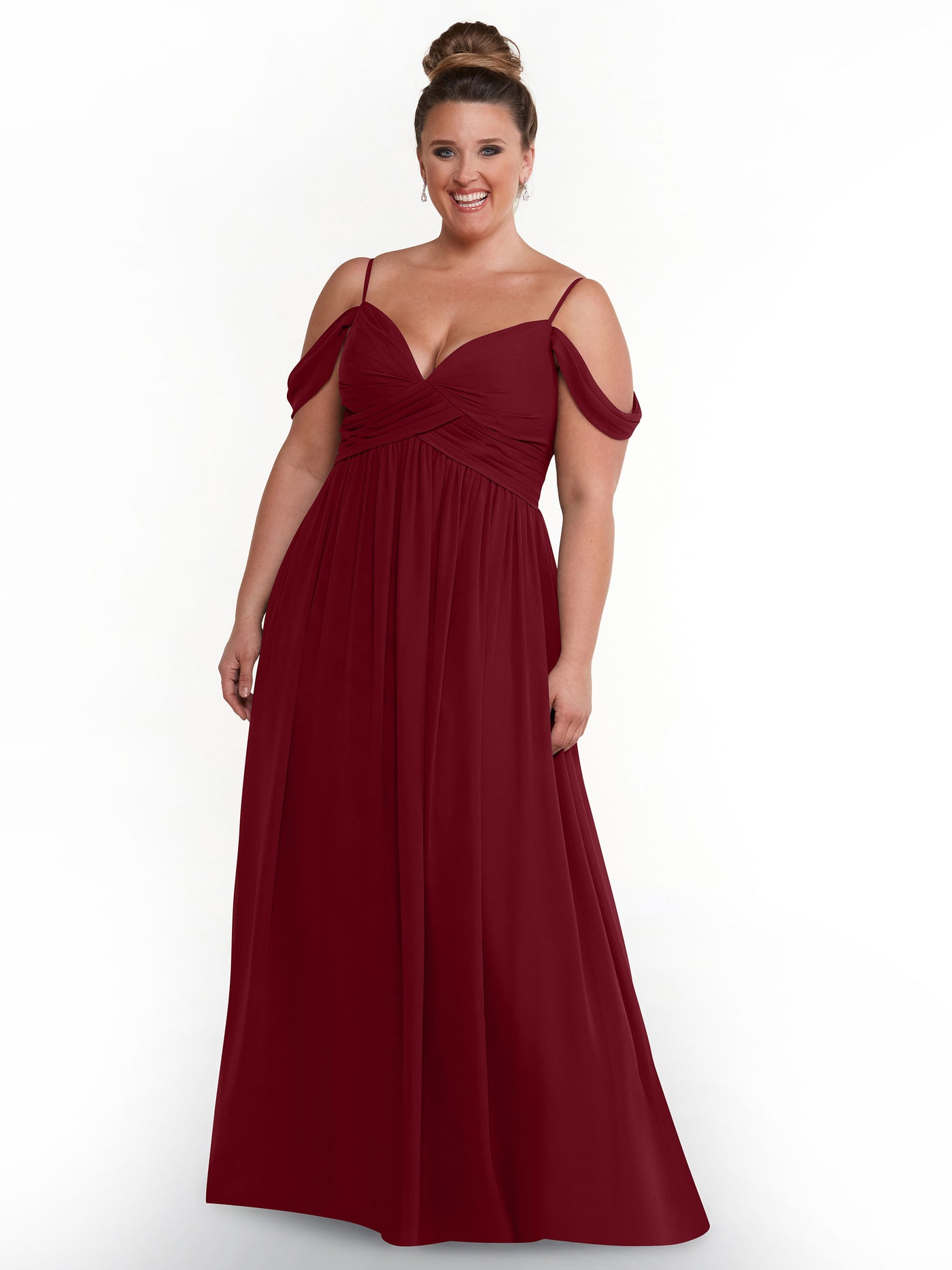 80142 - Off-the-Shoulder Chiffon Bridesmaid Dress and Spaghetti Straps