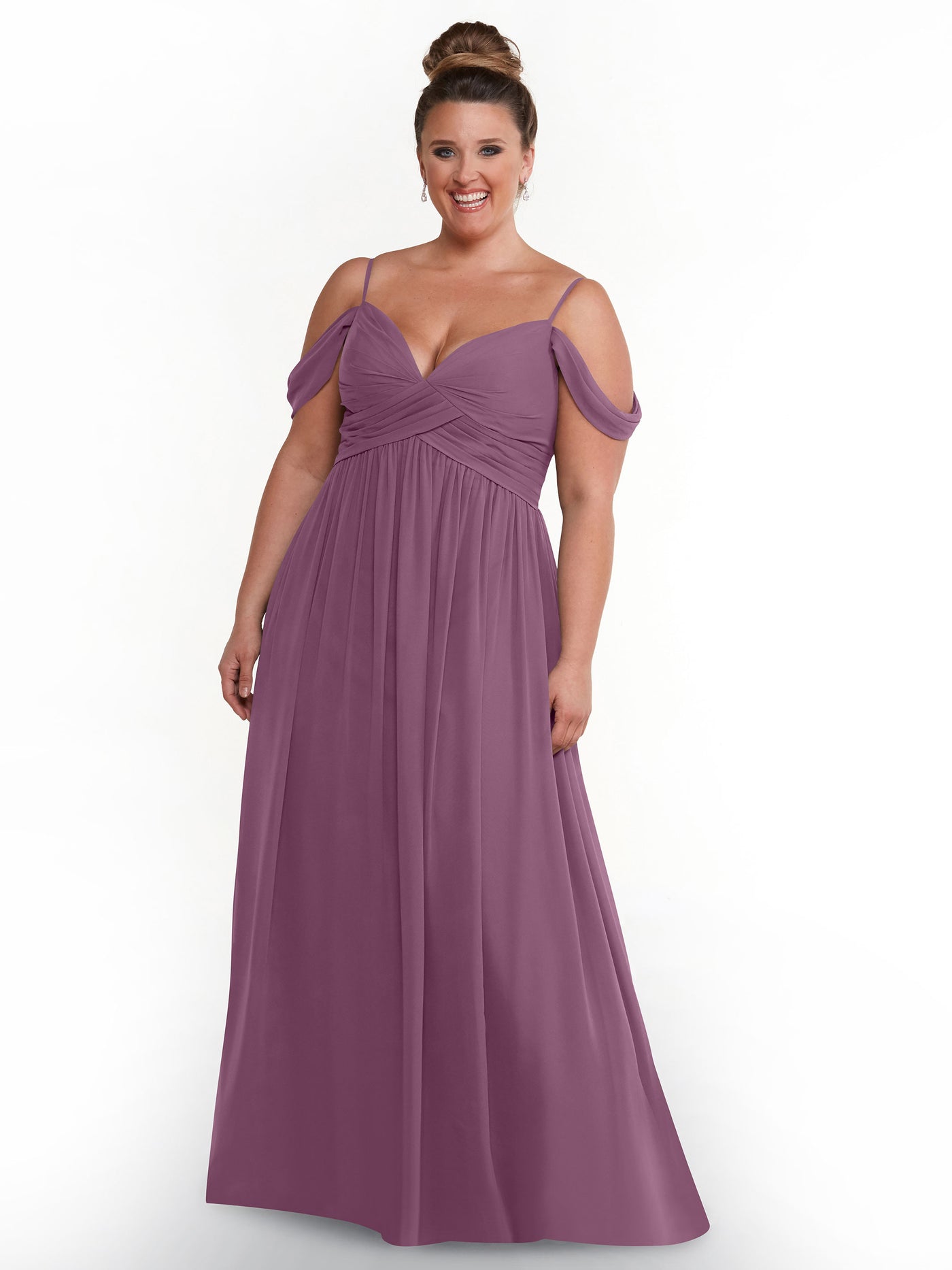 80142 - Off-the-Shoulder Chiffon Bridesmaid Dress and Spaghetti Straps