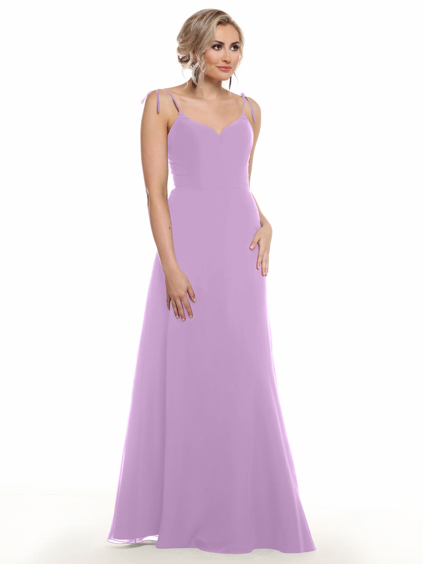 80144 - Chiffon A-Line Bridesmaid Dress with V-Neck and Spaghetti Straps