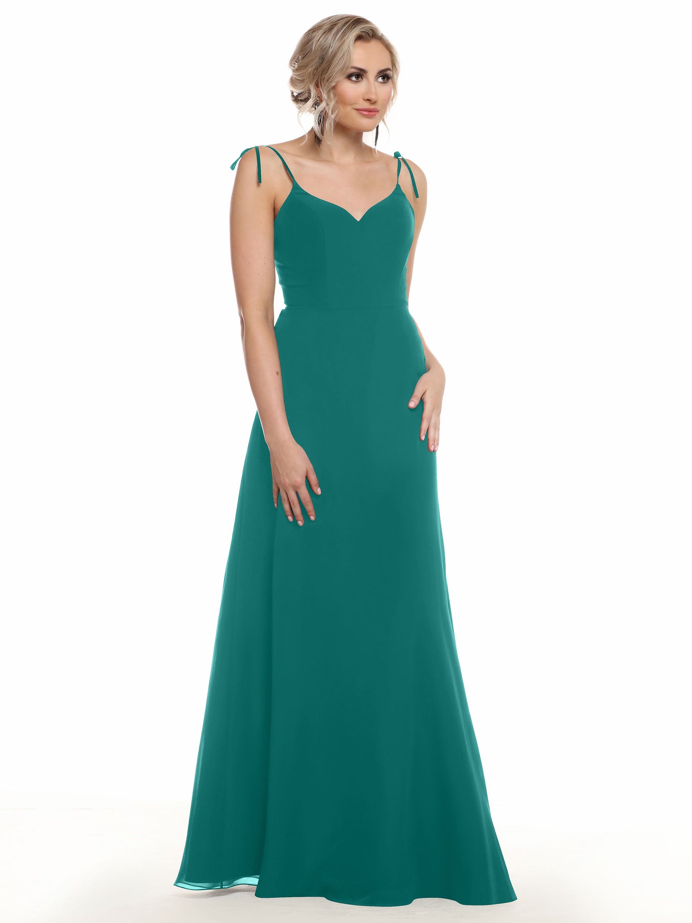 80144 - Chiffon A-Line Bridesmaid Dress with V-Neck and Spaghetti Straps