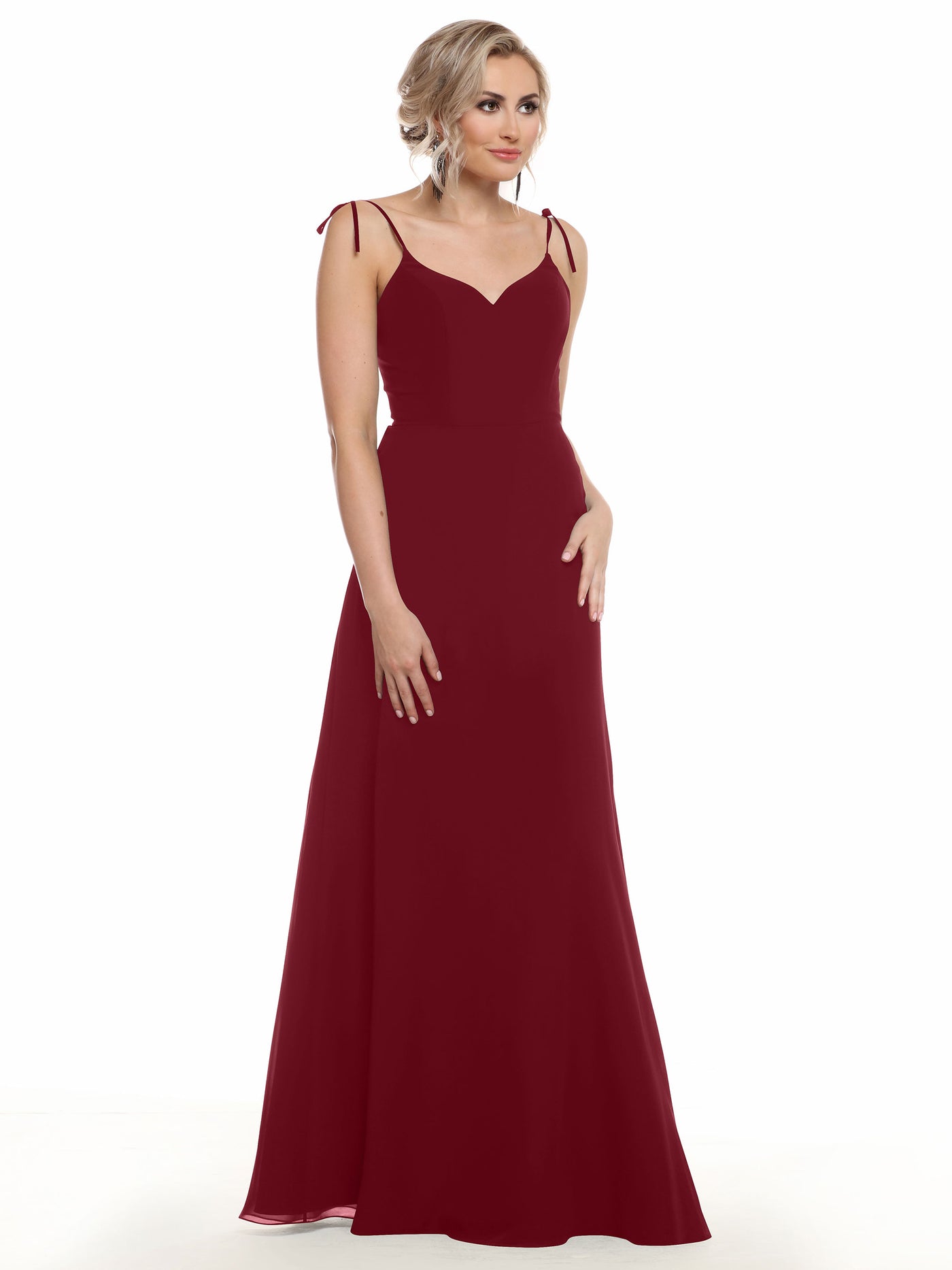 80144 - Chiffon A-Line Bridesmaid Dress with V-Neck and Spaghetti Straps