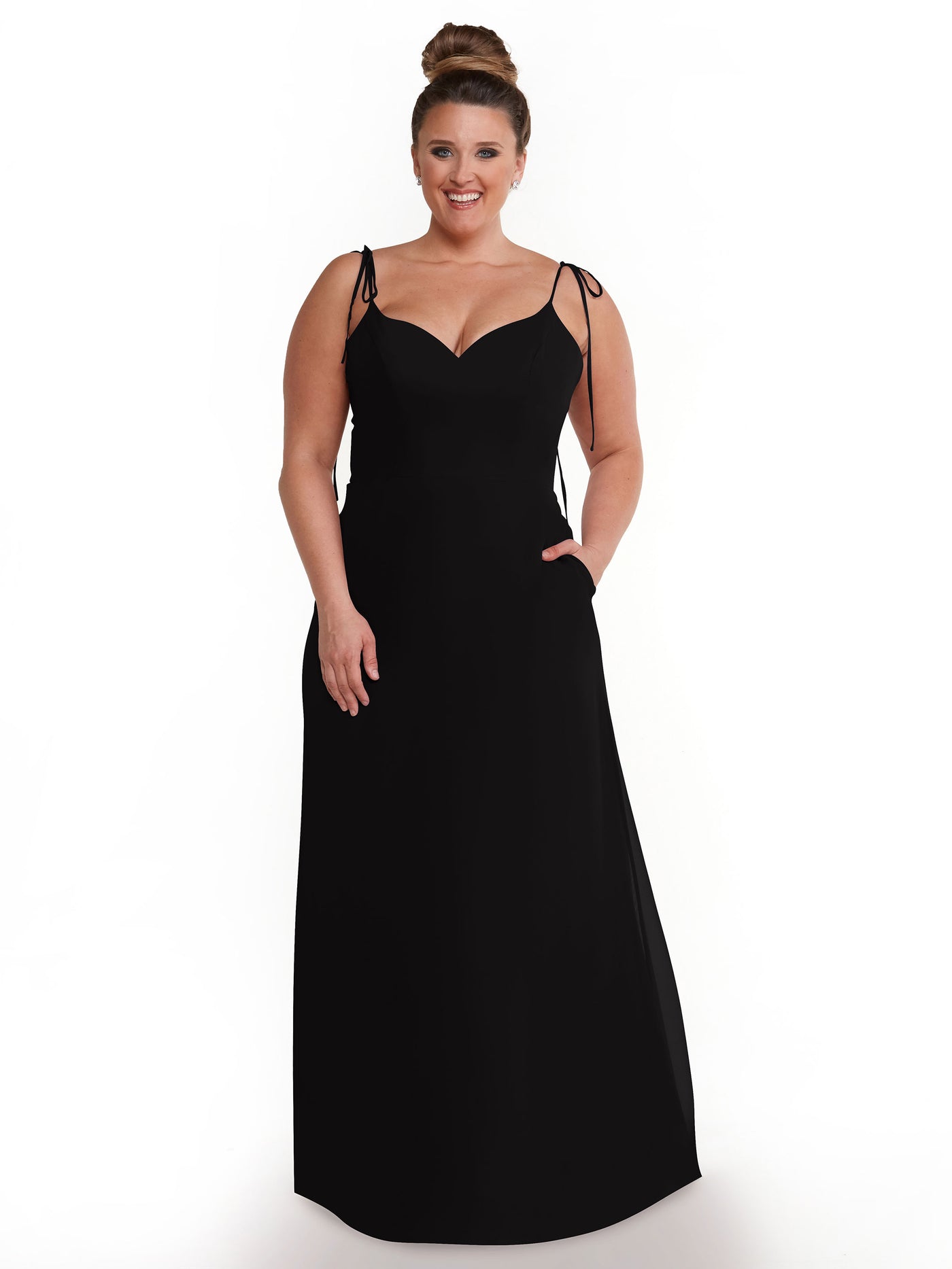 80144 - Chiffon A-Line Bridesmaid Dress with V-Neck and Spaghetti Straps