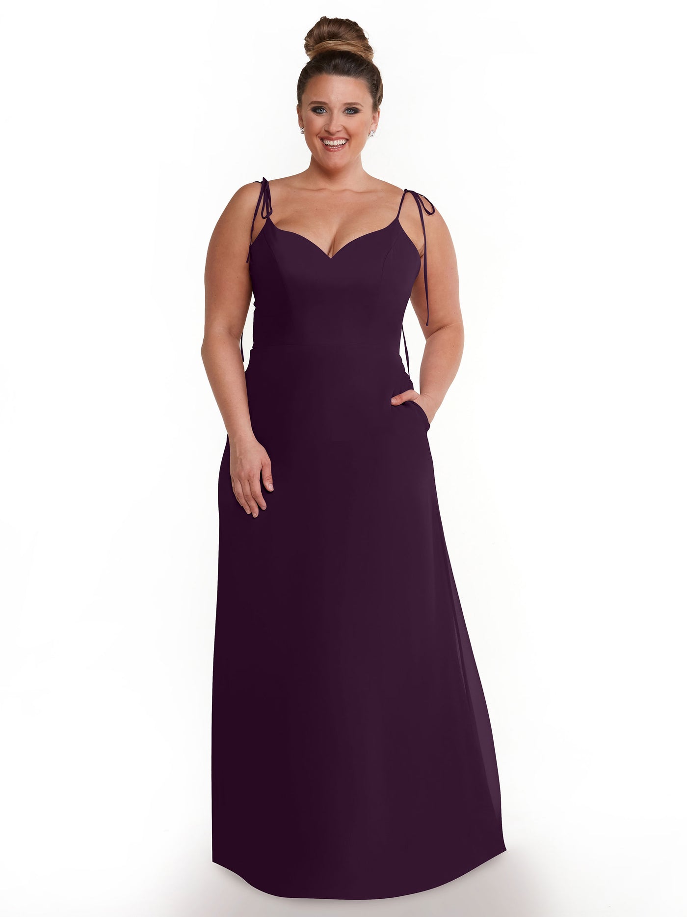 80144 - Chiffon A-Line Bridesmaid Dress with V-Neck and Spaghetti Straps
