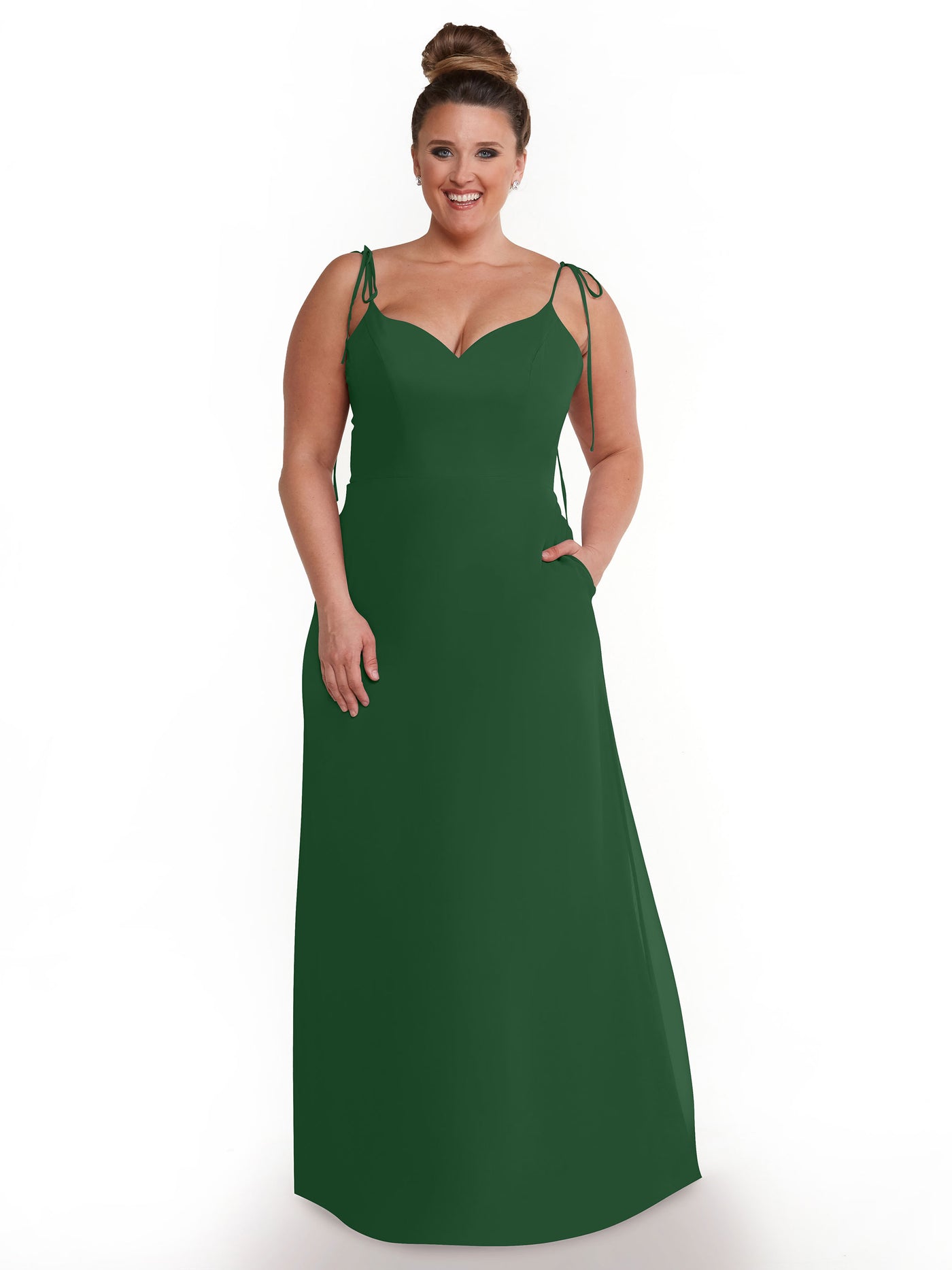 80144 - Chiffon A-Line Bridesmaid Dress with V-Neck and Spaghetti Straps