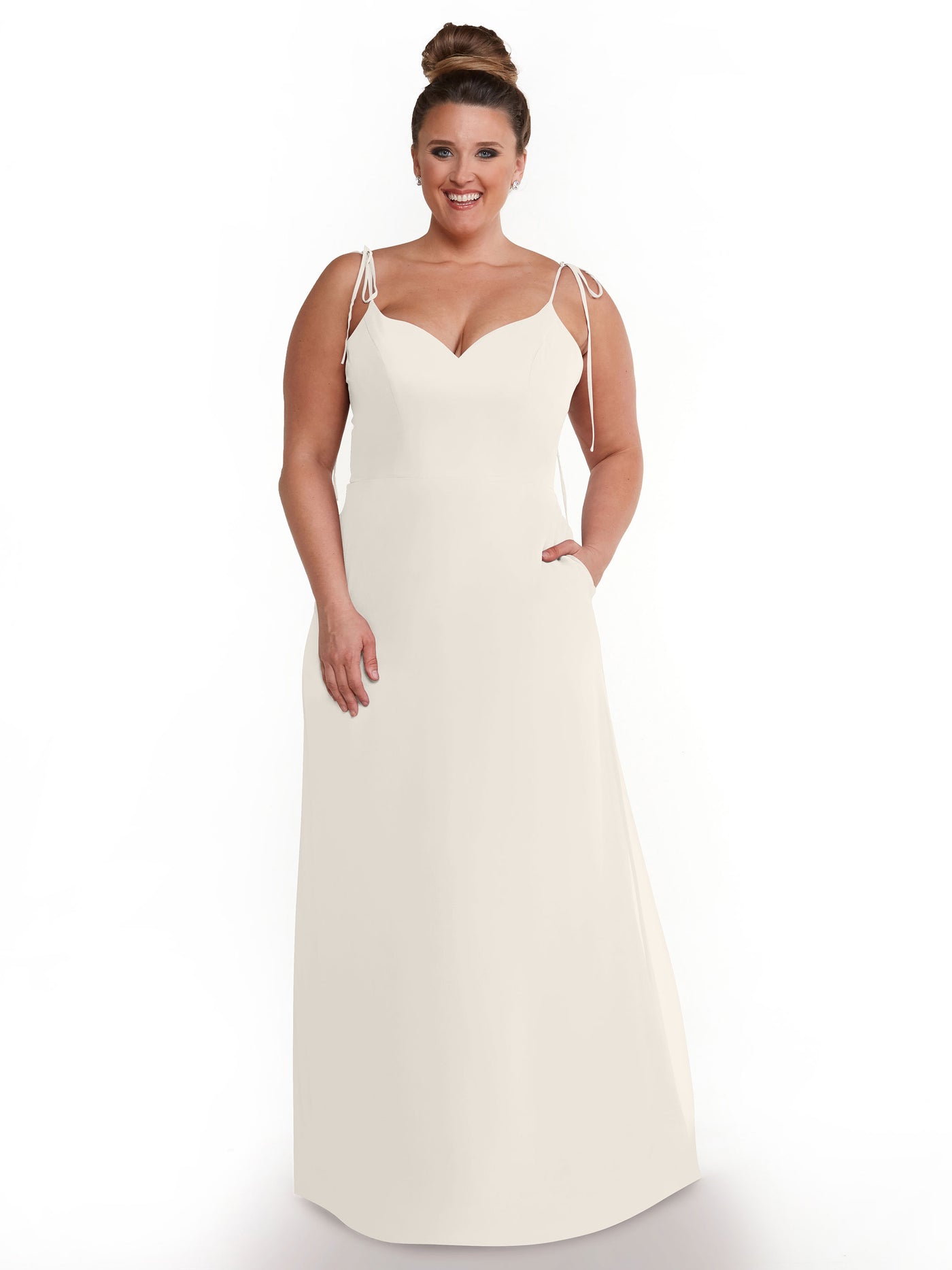 80144 - Chiffon A-Line Bridesmaid Dress with V-Neck and Spaghetti Straps