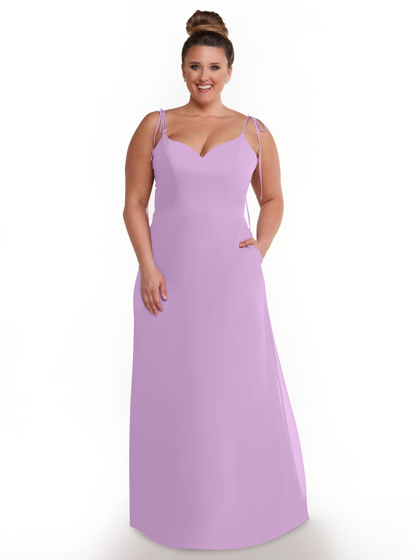 80144 - Chiffon A-Line Bridesmaid Dress with V-Neck and Spaghetti Straps