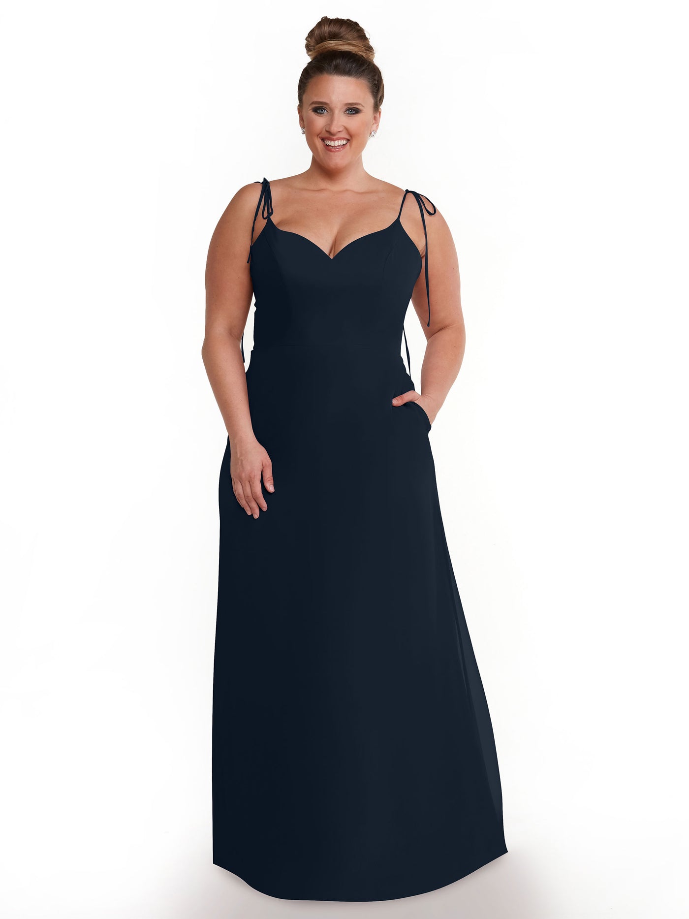 80144 - Chiffon A-Line Bridesmaid Dress with V-Neck and Spaghetti Straps