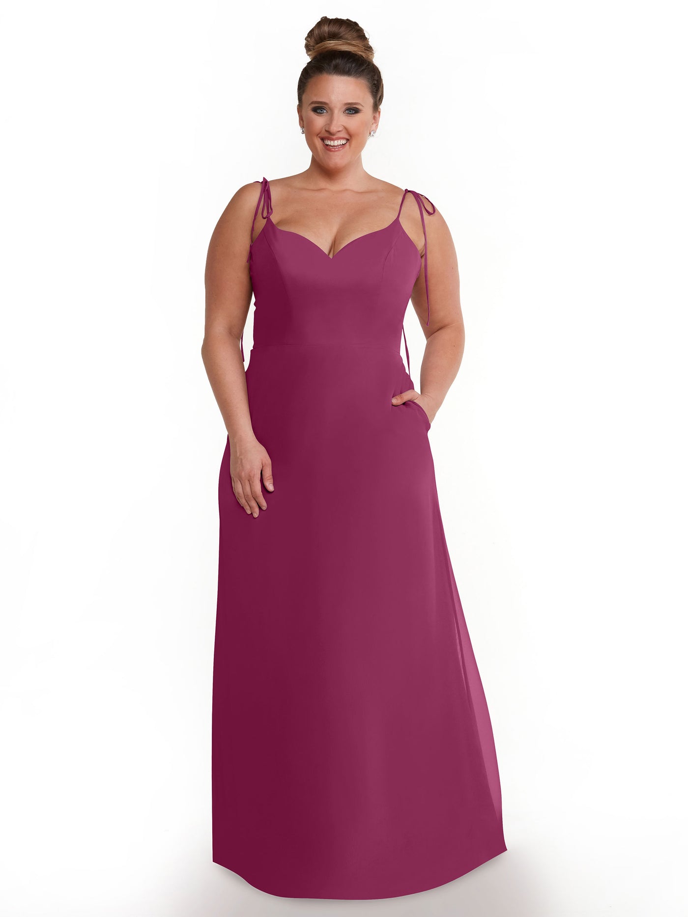 80144 - Chiffon A-Line Bridesmaid Dress with V-Neck and Spaghetti Straps