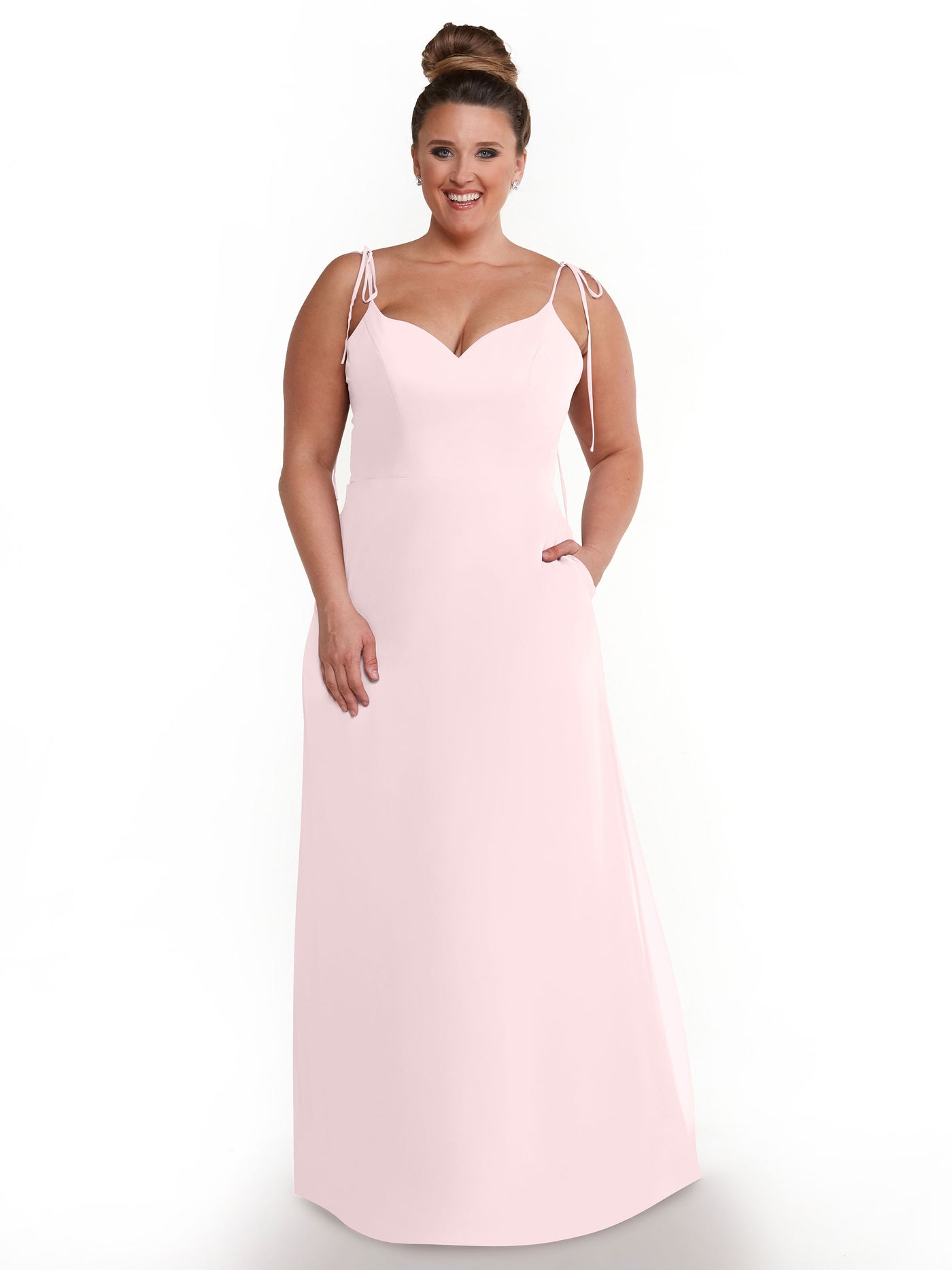 80144 - Chiffon A-Line Bridesmaid Dress with V-Neck and Spaghetti Straps