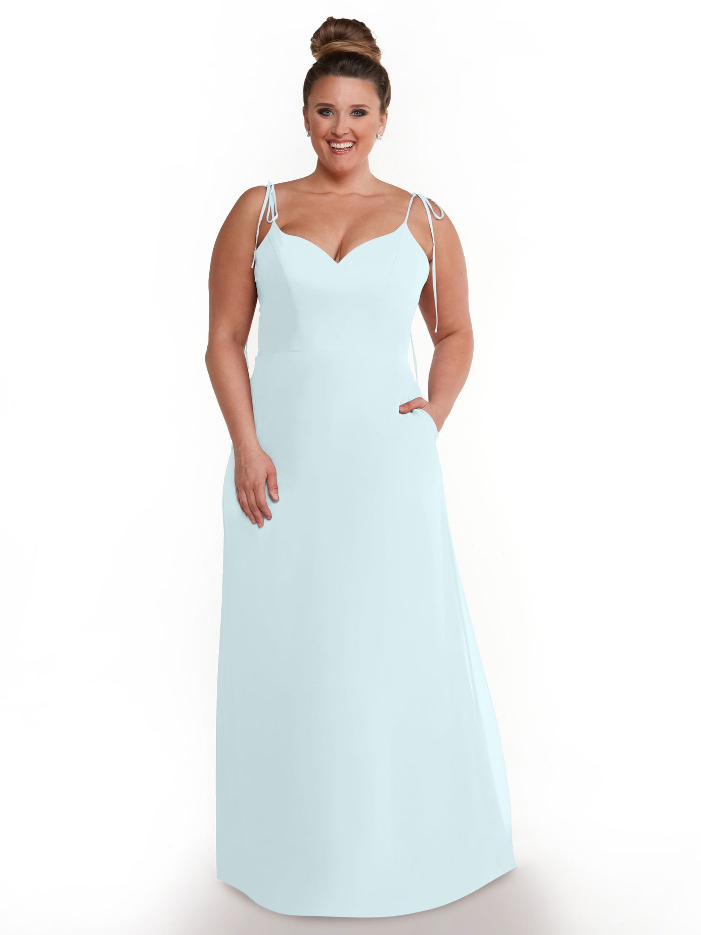 80144 - Chiffon A-Line Bridesmaid Dress with V-Neck and Spaghetti Straps