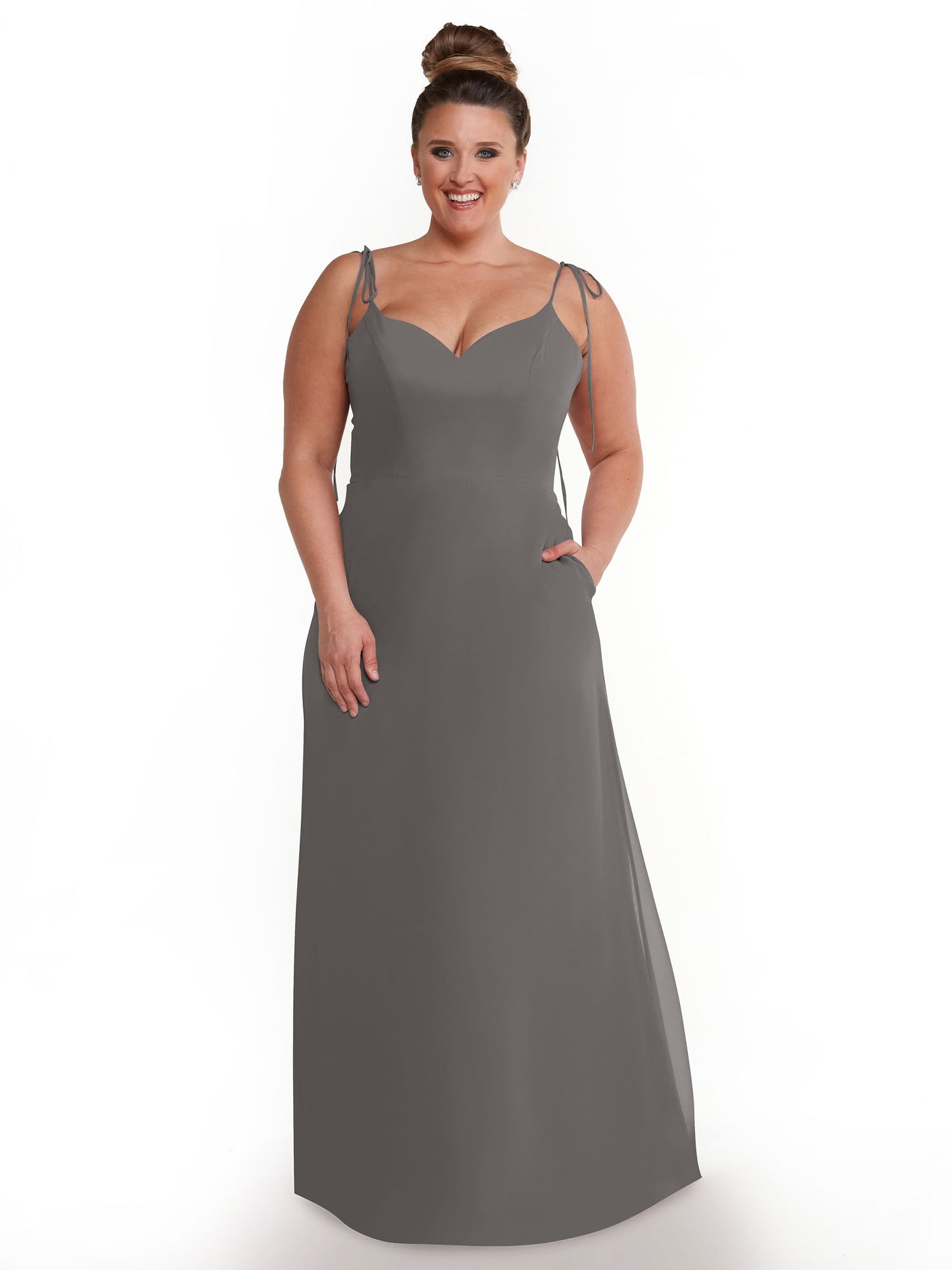 80144 - Chiffon A-Line Bridesmaid Dress with V-Neck and Spaghetti Straps
