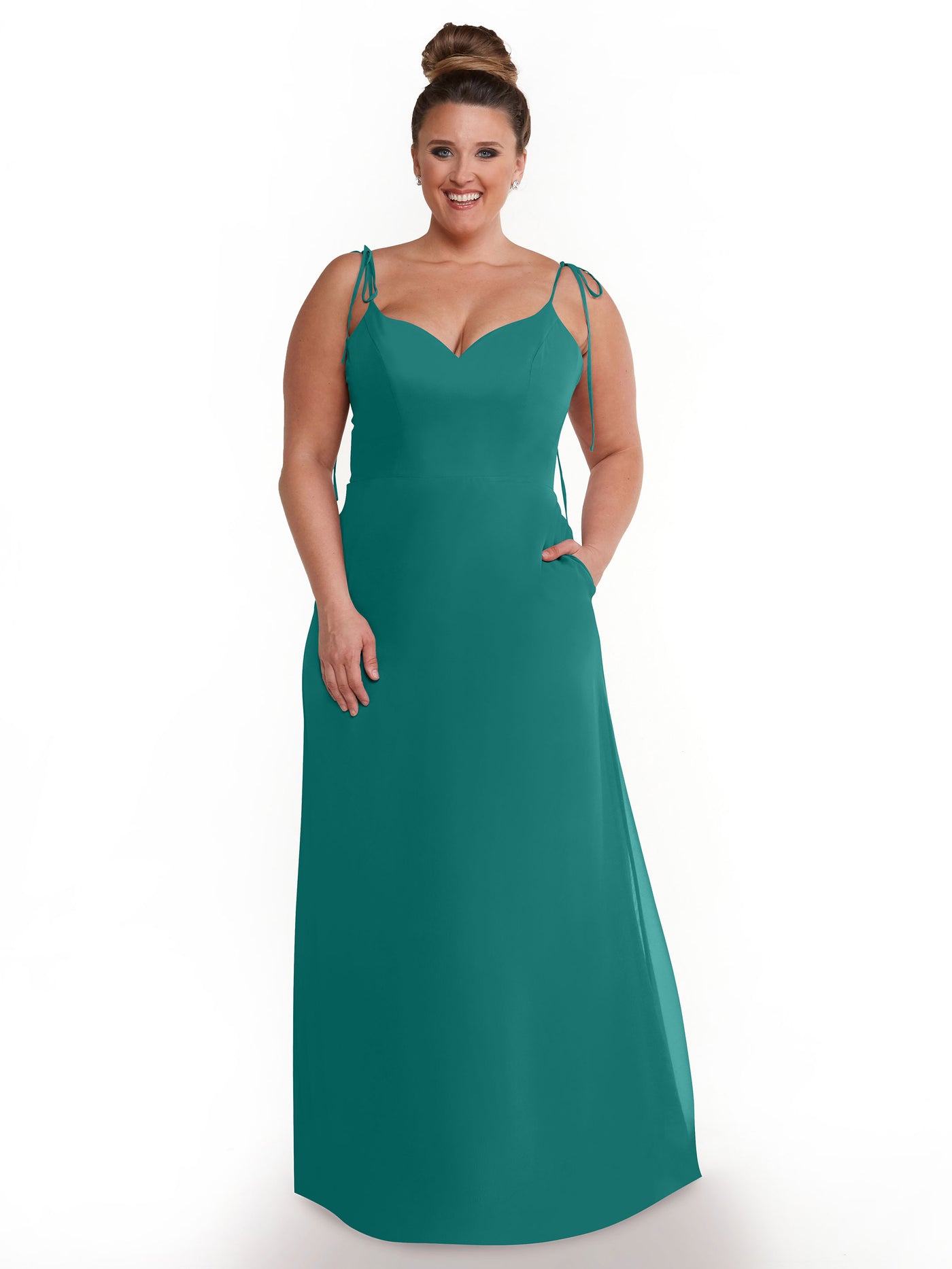 80144 - Chiffon A-Line Bridesmaid Dress with V-Neck and Spaghetti Straps
