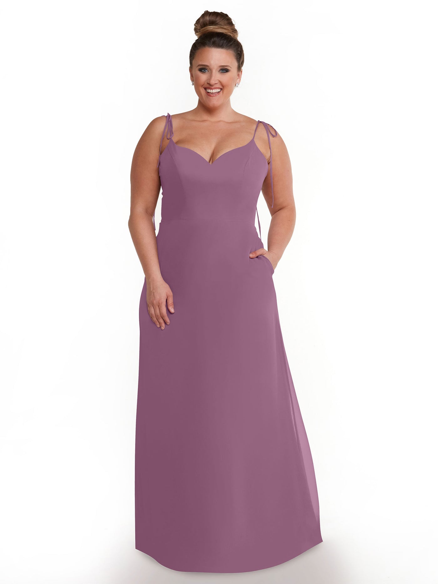 80144 - Chiffon A-Line Bridesmaid Dress with V-Neck and Spaghetti Straps