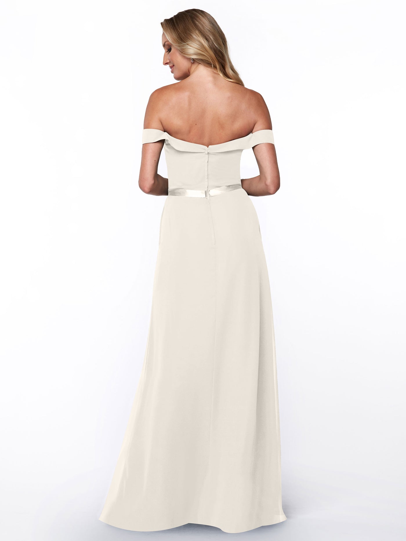 80145 - Off-the-Shoulder Chiffon A-Line Bridesmaid Dress with Sash